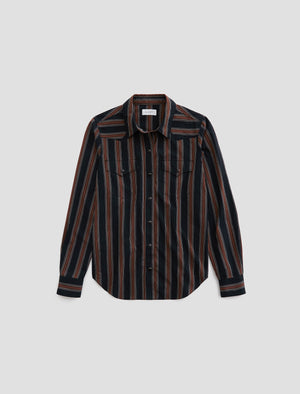 Melia Bold Stripe Black Multi Classic Fit Long Sleeve Button Up West Women Top Photo 9