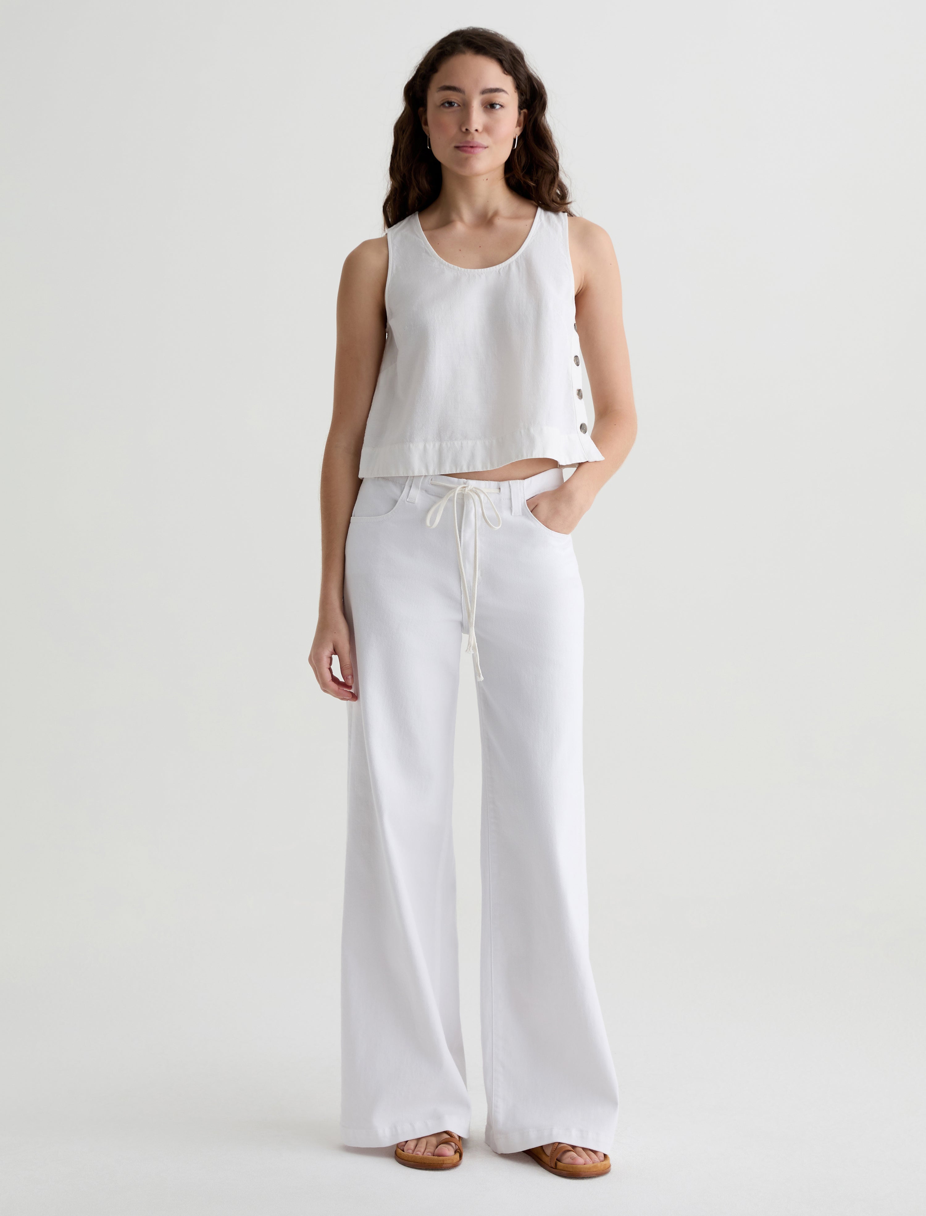 Stella Cinched White Low Slung Palazzo Women Bottom Photo 1