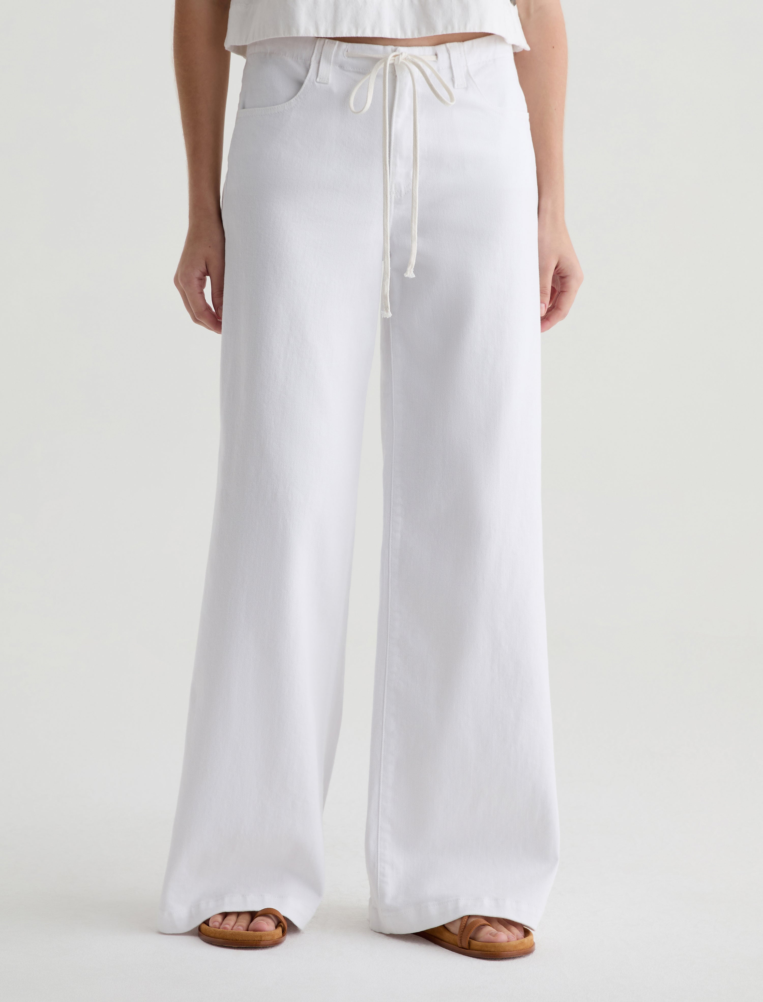 Stella Cinched White Low Slung Palazzo Women Bottom Photo 2