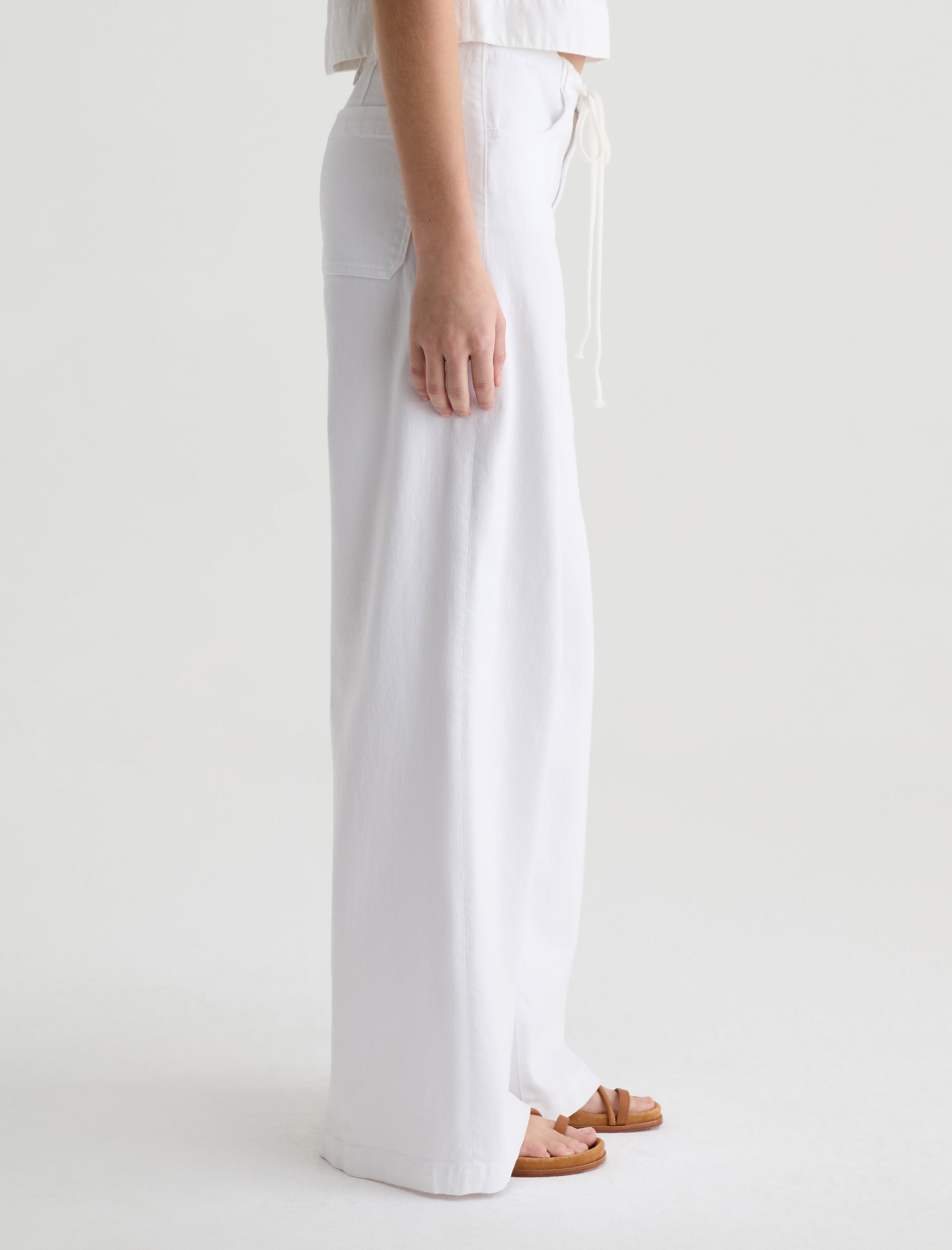 Stella Cinched White Low Slung Palazzo Women Bottom Photo 4
