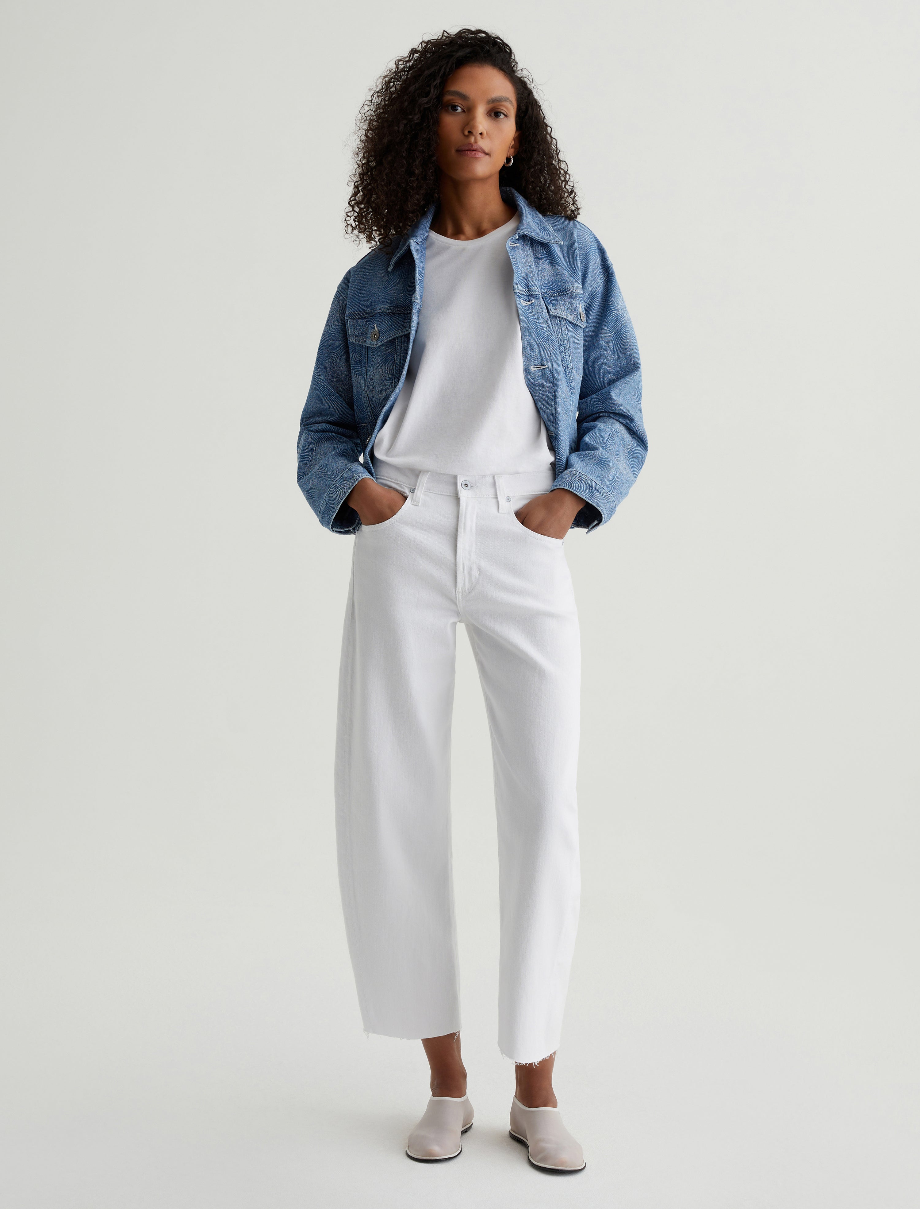Hattie Crop Gallery White High Rise Barrel Women Bottom Photo 1