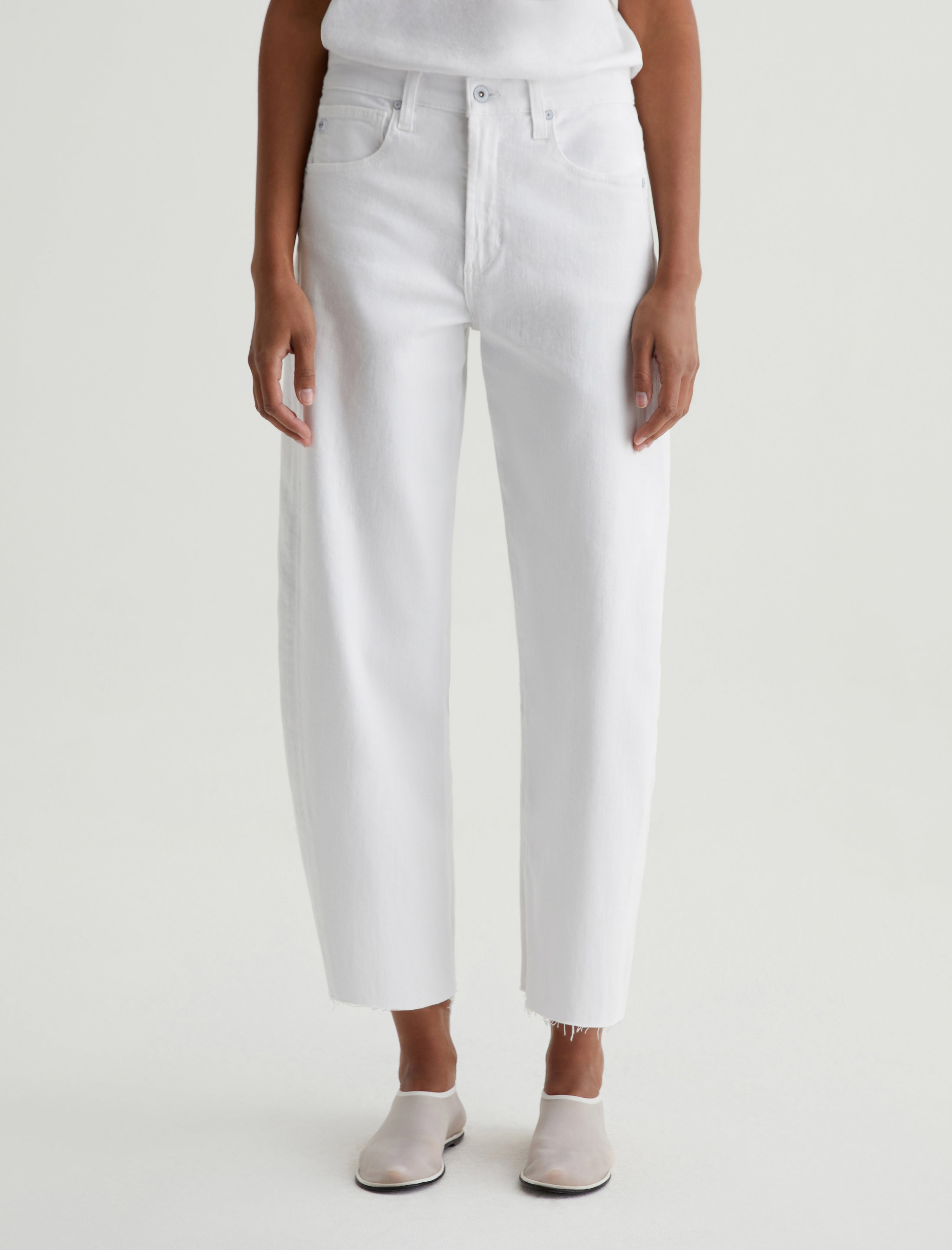 Hattie Crop Gallery White High Rise Barrel Women Bottom Photo 2