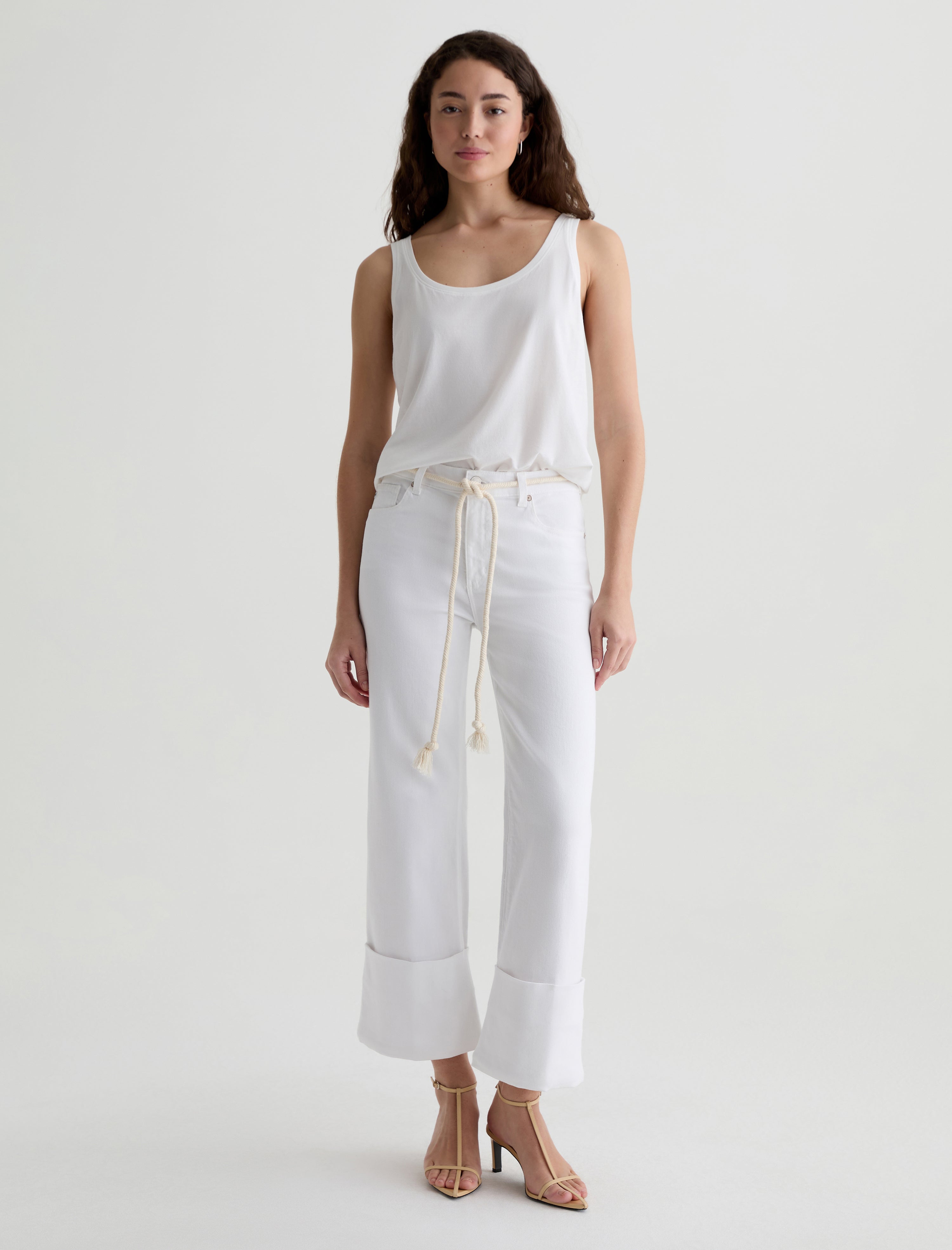 Saige Wide Leg Crop White Mid-Rise Fit Women Bottom Photo 1