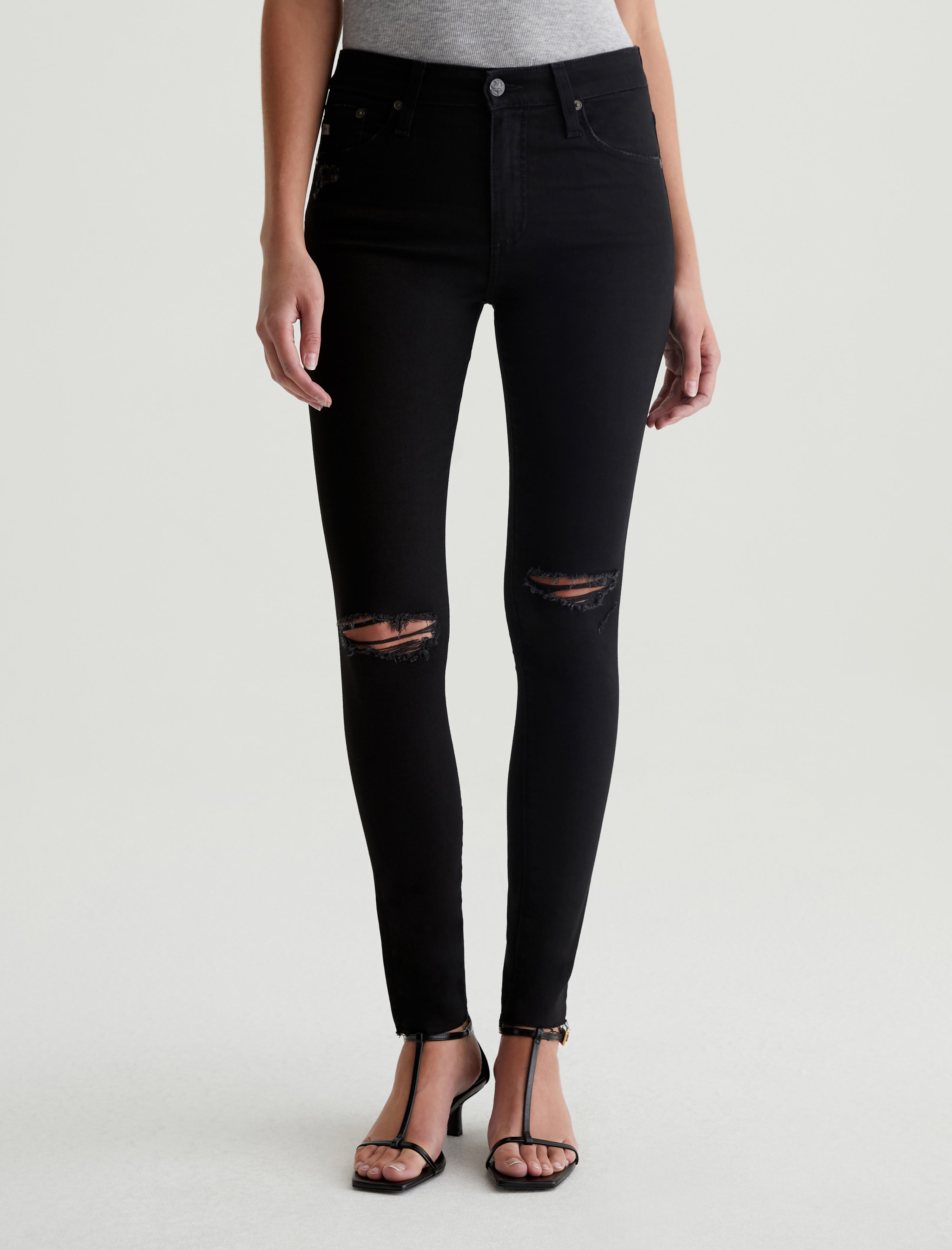 Farrah Skinny Ankle 1 Year Midnight Black Destruct AG-ed Mid-Rise Skinny Ankle Denim Women Bottom Photo 2