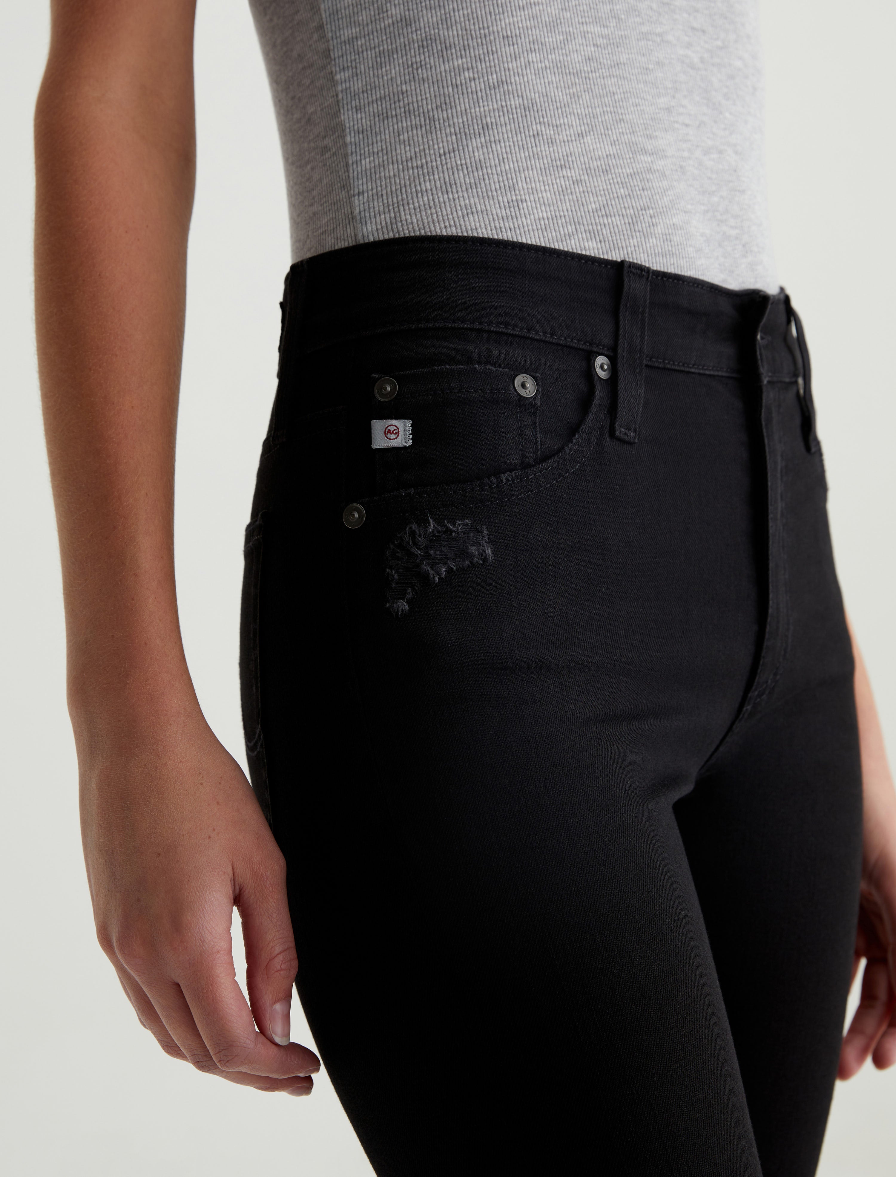 Farrah Skinny Ankle 1 Year Midnight Black Destruct AG-ed Mid-Rise Skinny Ankle Denim Women Bottom Photo 3