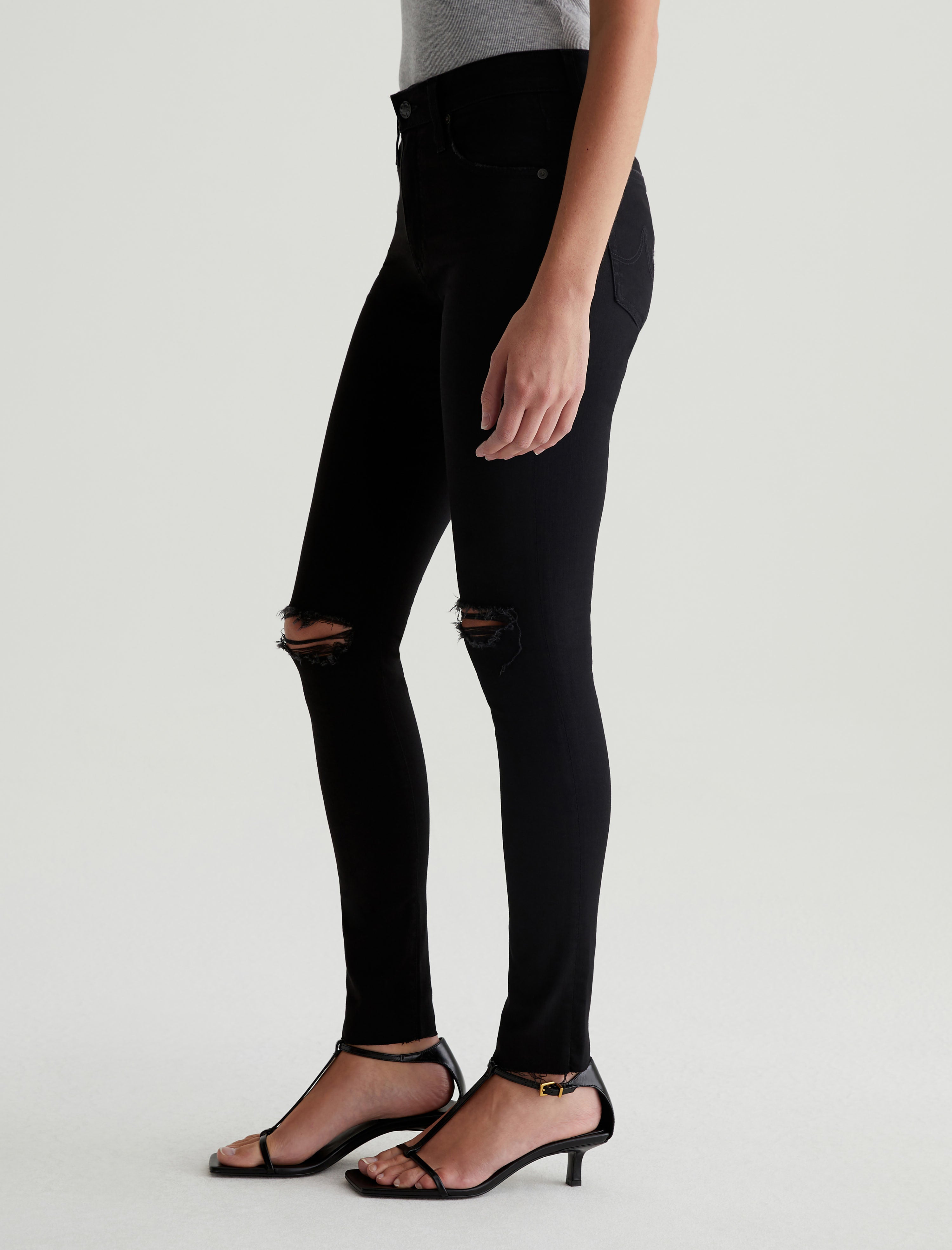 Farrah Skinny Ankle 1 Year Midnight Black Destruct AG-ed Mid-Rise Skinny Ankle Denim Women Bottom Photo 4