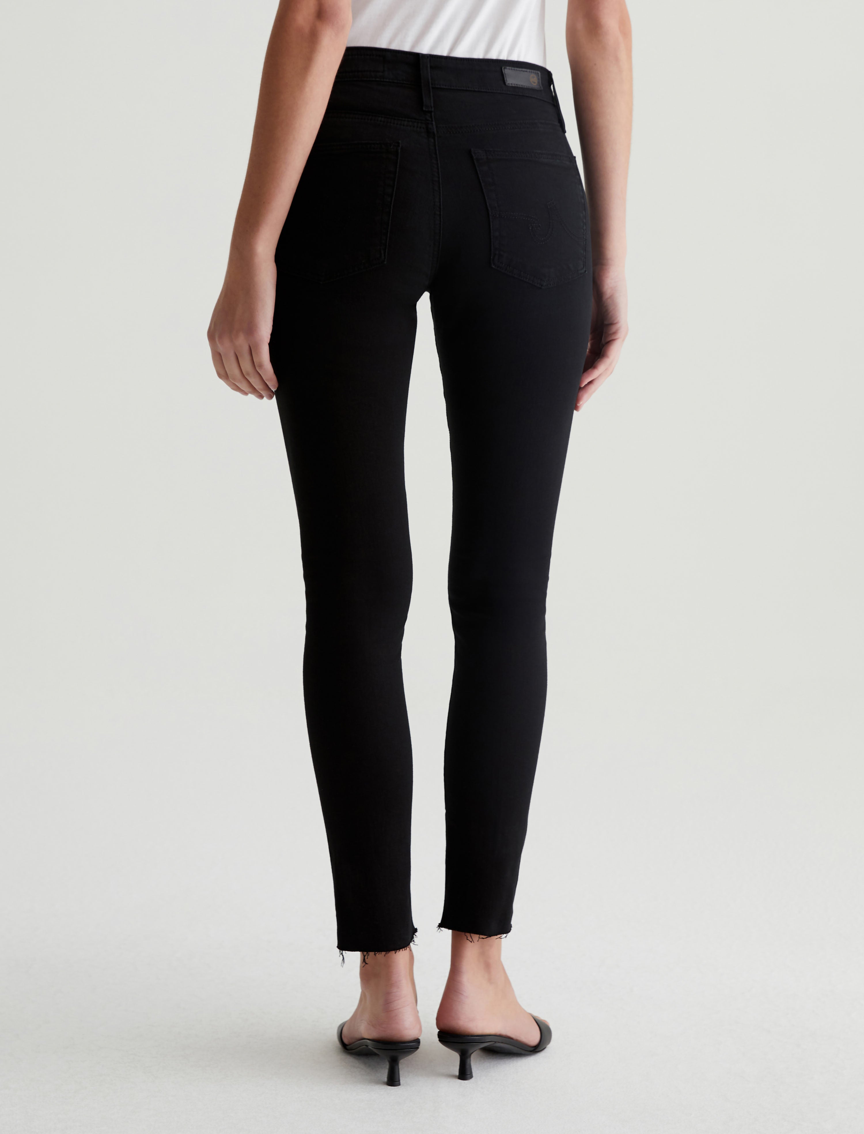 Womens Farrah Skinny Ankle Leatherette Super Black at AG Jeans