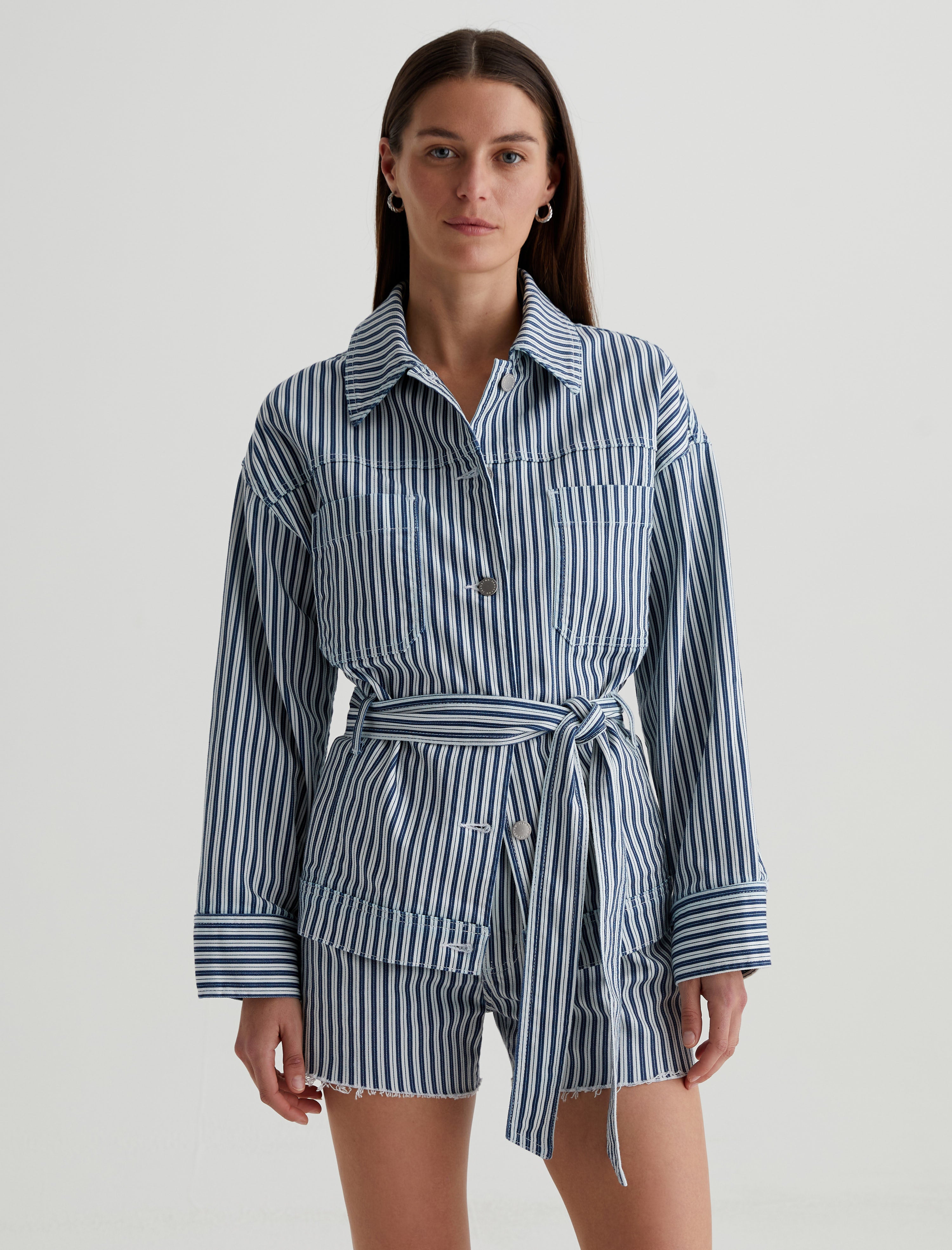Nora Jacket Nordic Stripe Indigo Multi Belted Jacket Women Top Photo 1