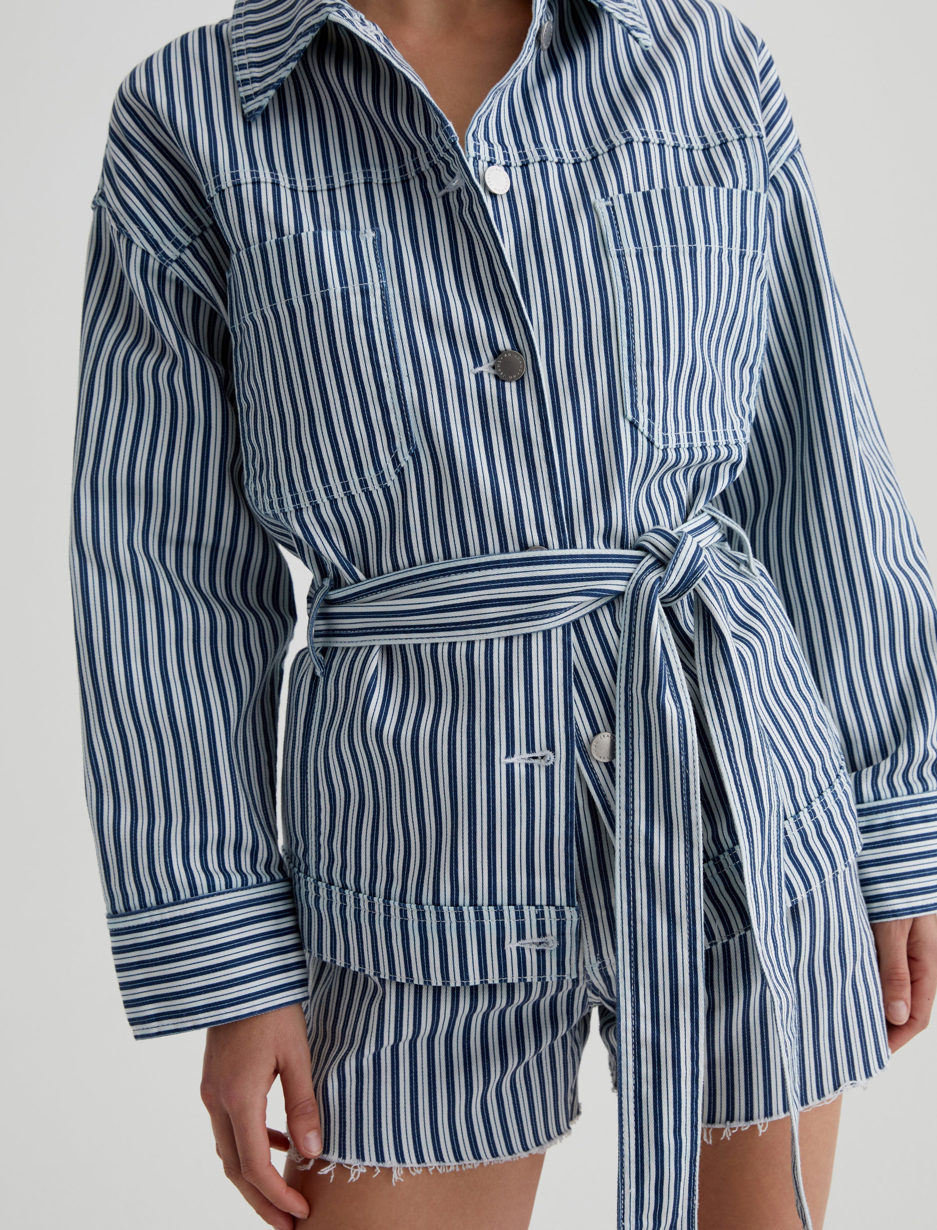 Nora Jacket Nordic Stripe Indigo Multi Belted Jacket Women Top Photo 2