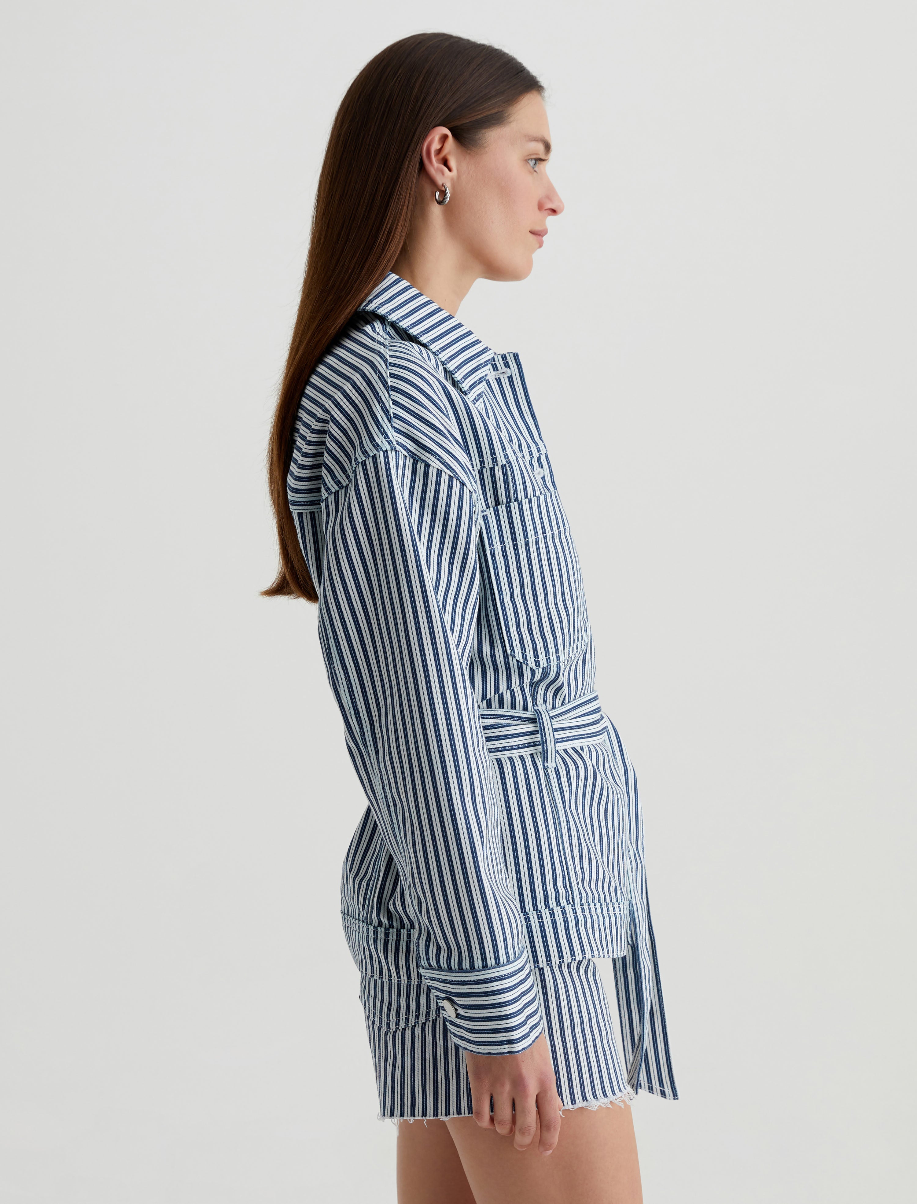 Nora Jacket Nordic Stripe Indigo Multi Belted Jacket Women Top Photo 3