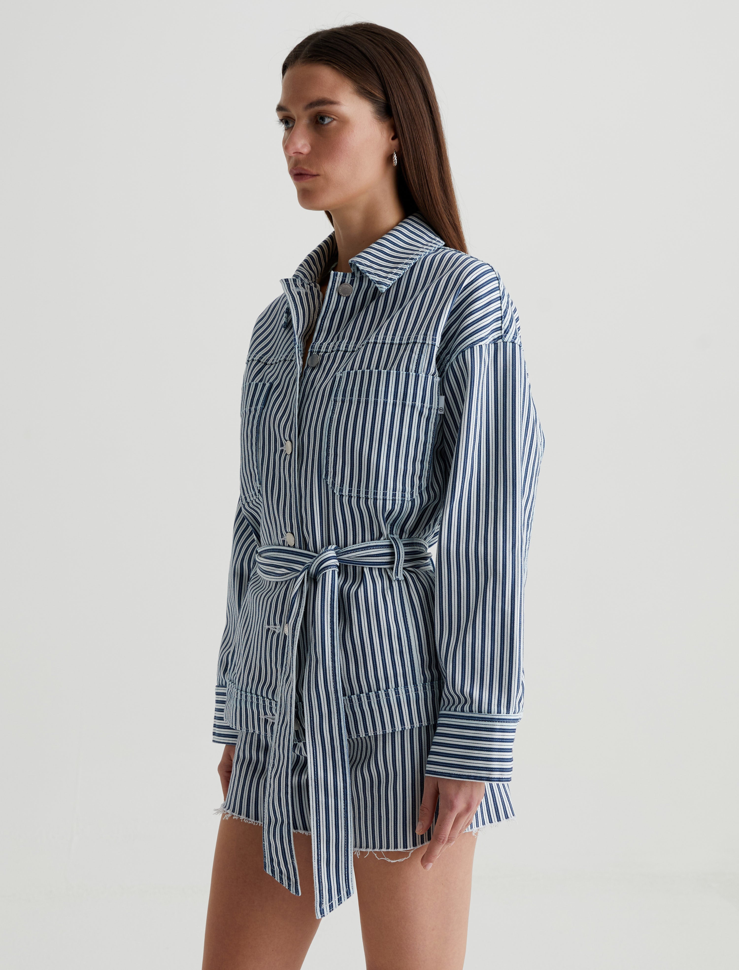 Nora Jacket Nordic Stripe Indigo Multi Belted Jacket Women Top Photo 6