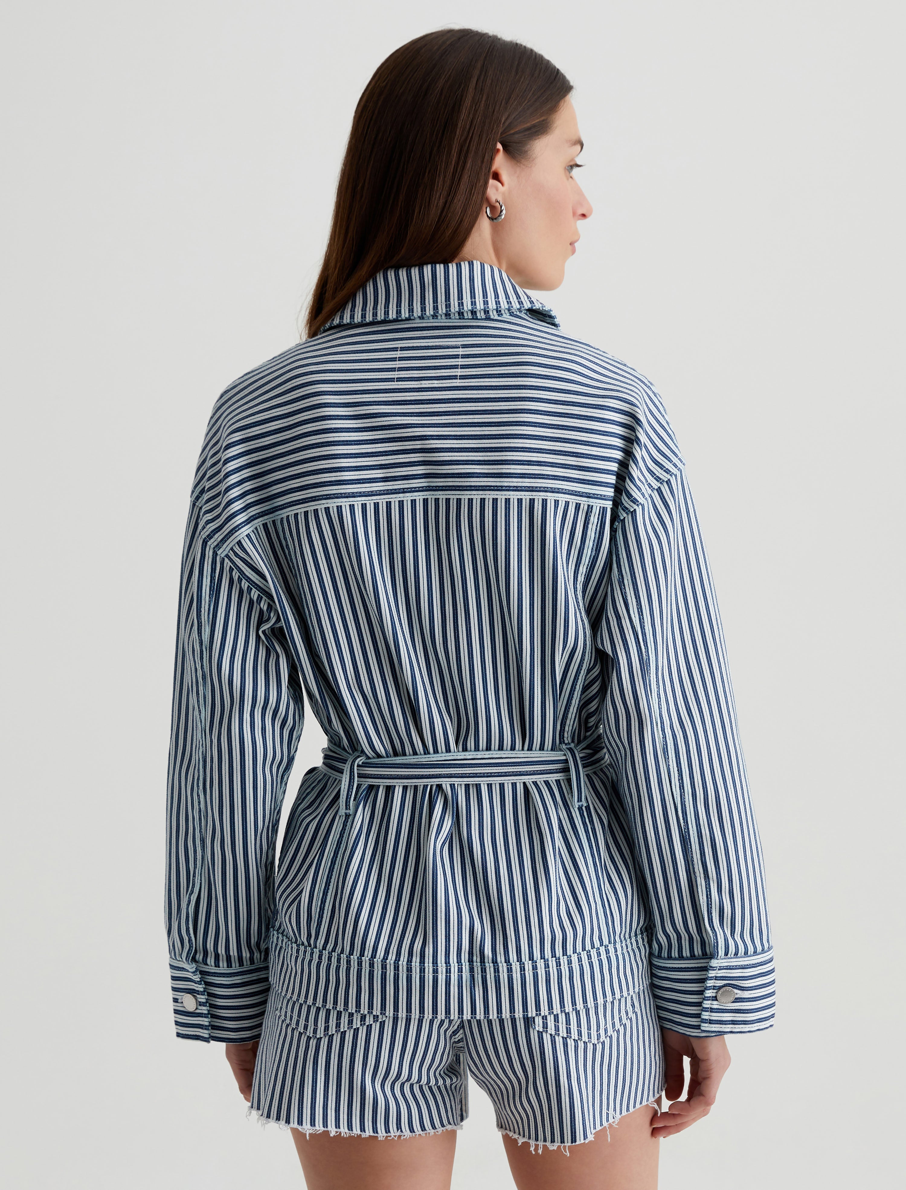 Nora Jacket Nordic Stripe Indigo Multi Belted Jacket Women Top Photo 7