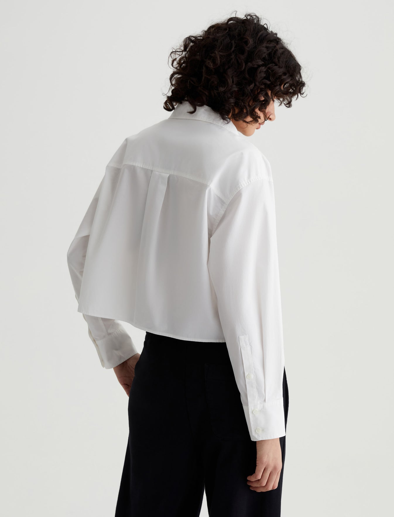 Aubrey Shirt Pearl White Relaxed Fit Long Sleeve Button-Up Crop Shirt Women Top Photo 2