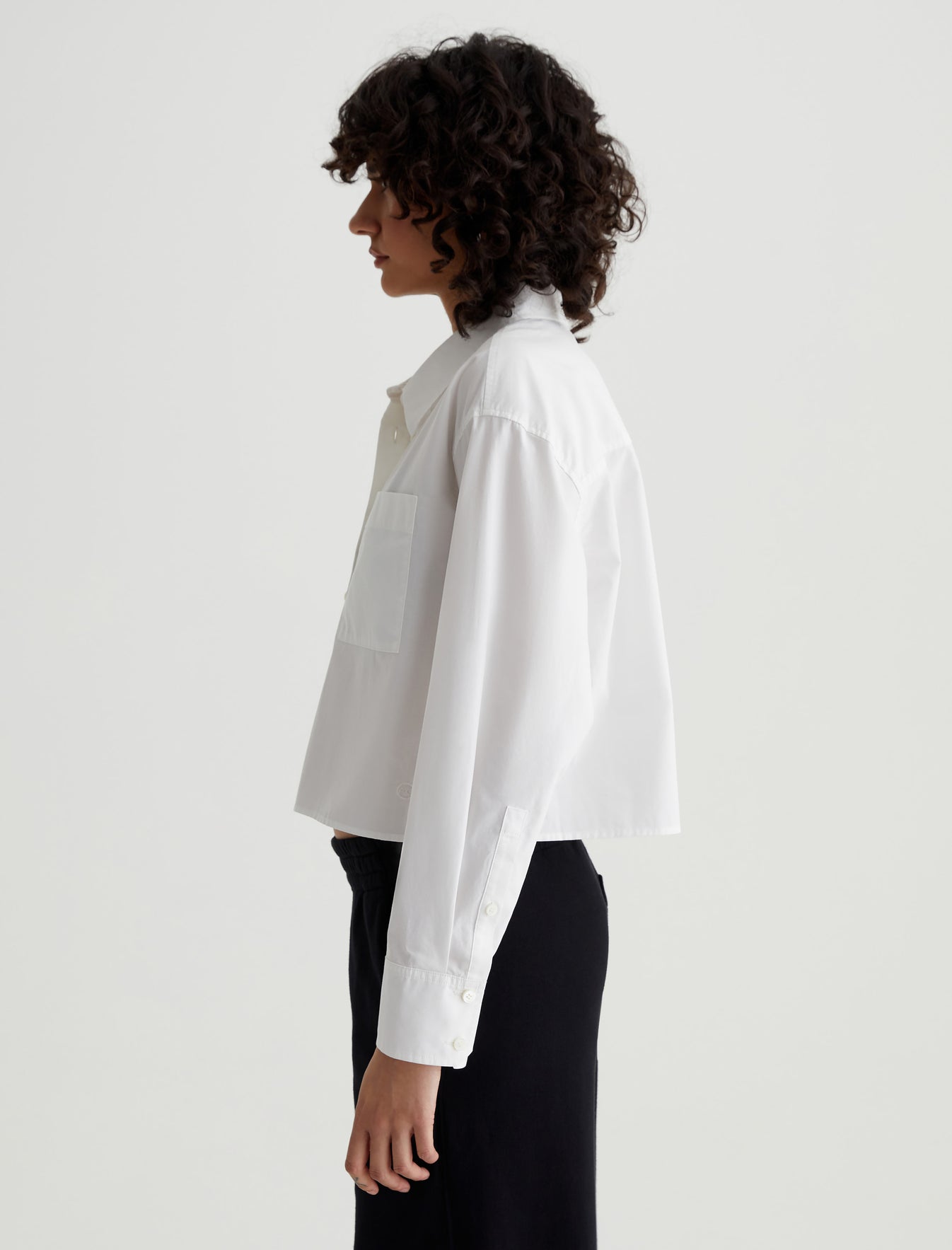 Aubrey Shirt Pearl White Relaxed Fit Long Sleeve Button-Up Crop Shirt Women Top Photo 4