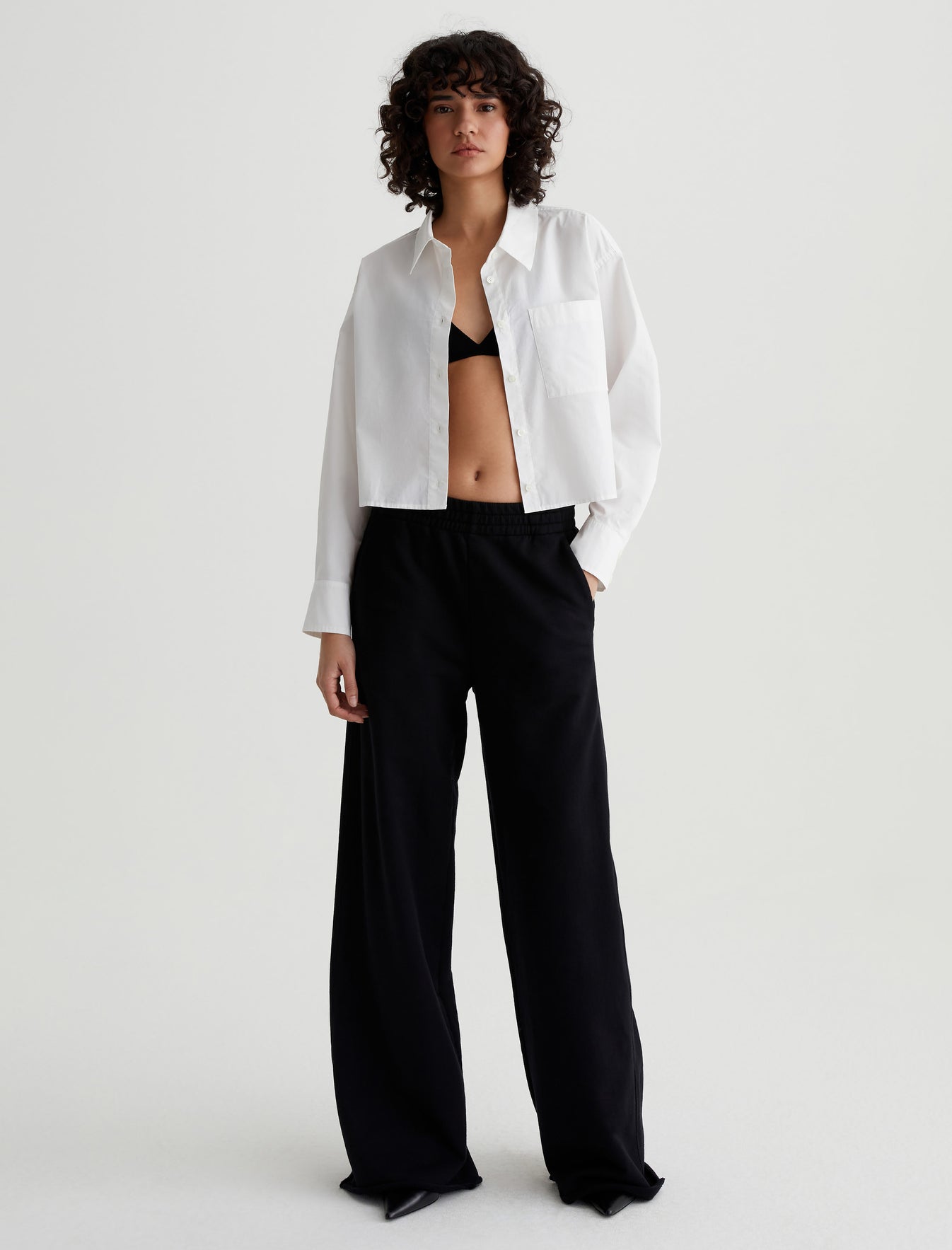 Aubrey Shirt Pearl White Relaxed Fit Long Sleeve Button-Up Crop Shirt Women Top Photo 5