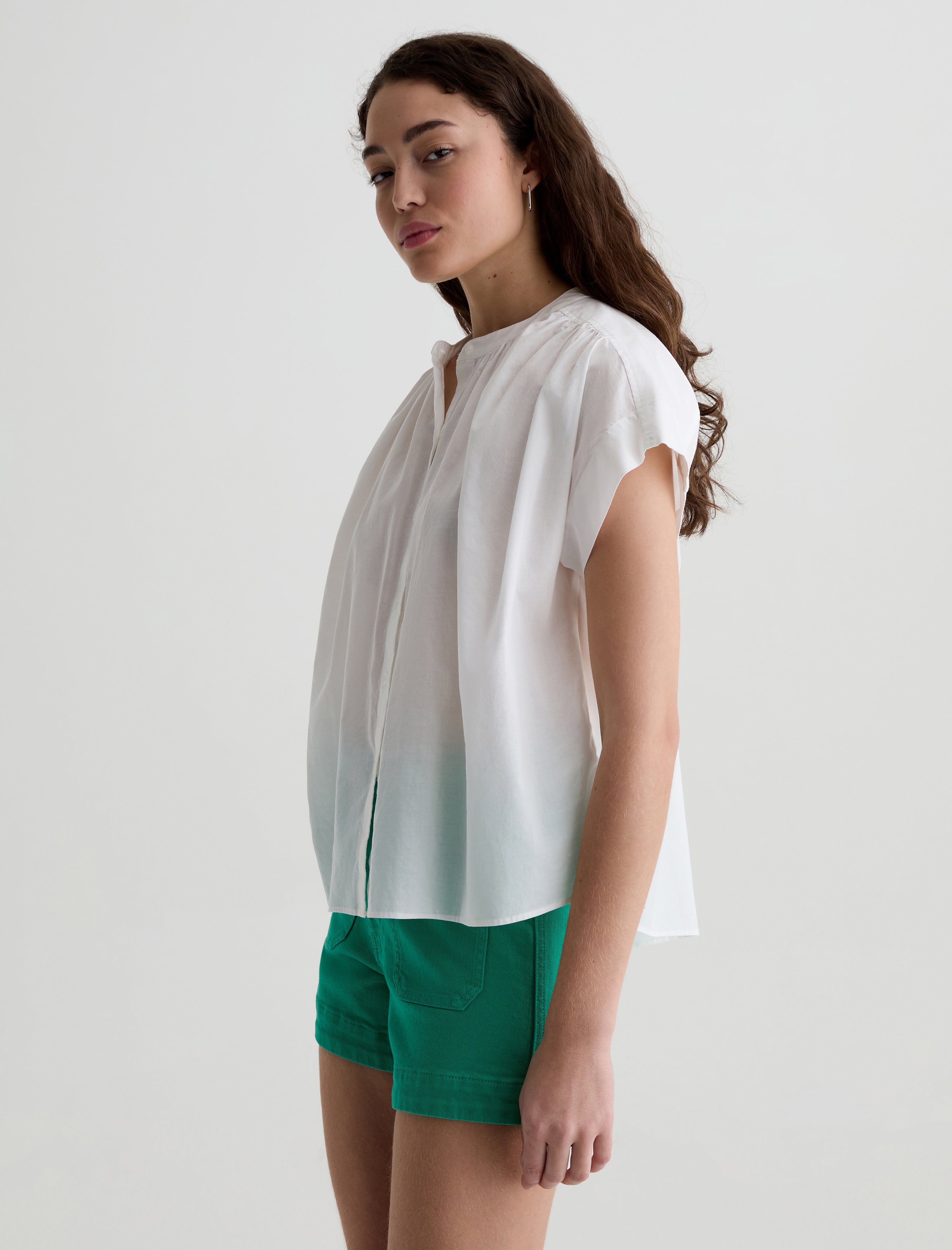 Lotta Blouse White Short Sleeve Shirred Blouse Women Top Photo 6