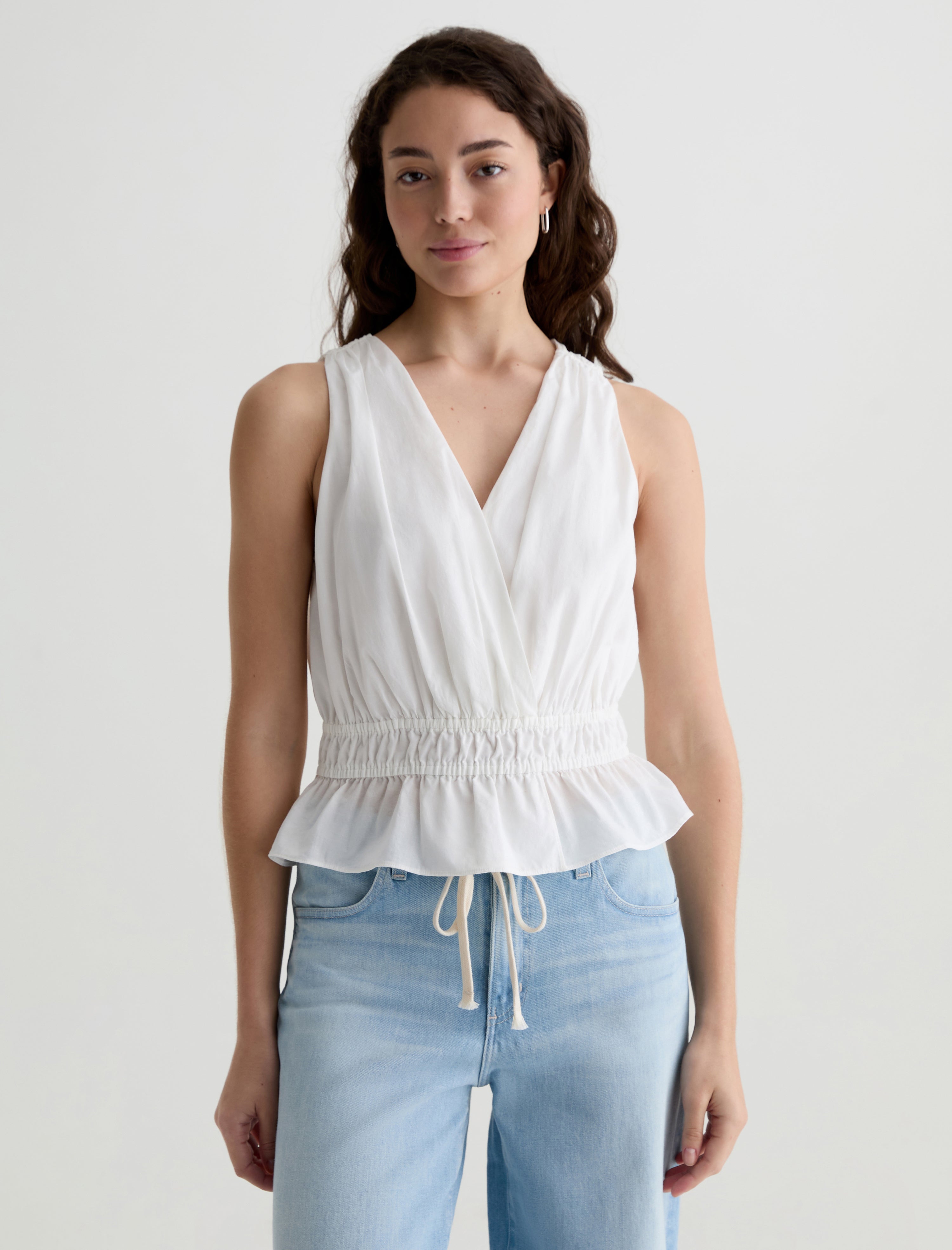 Carrie Top White Gather Tank Women Top Photo 1