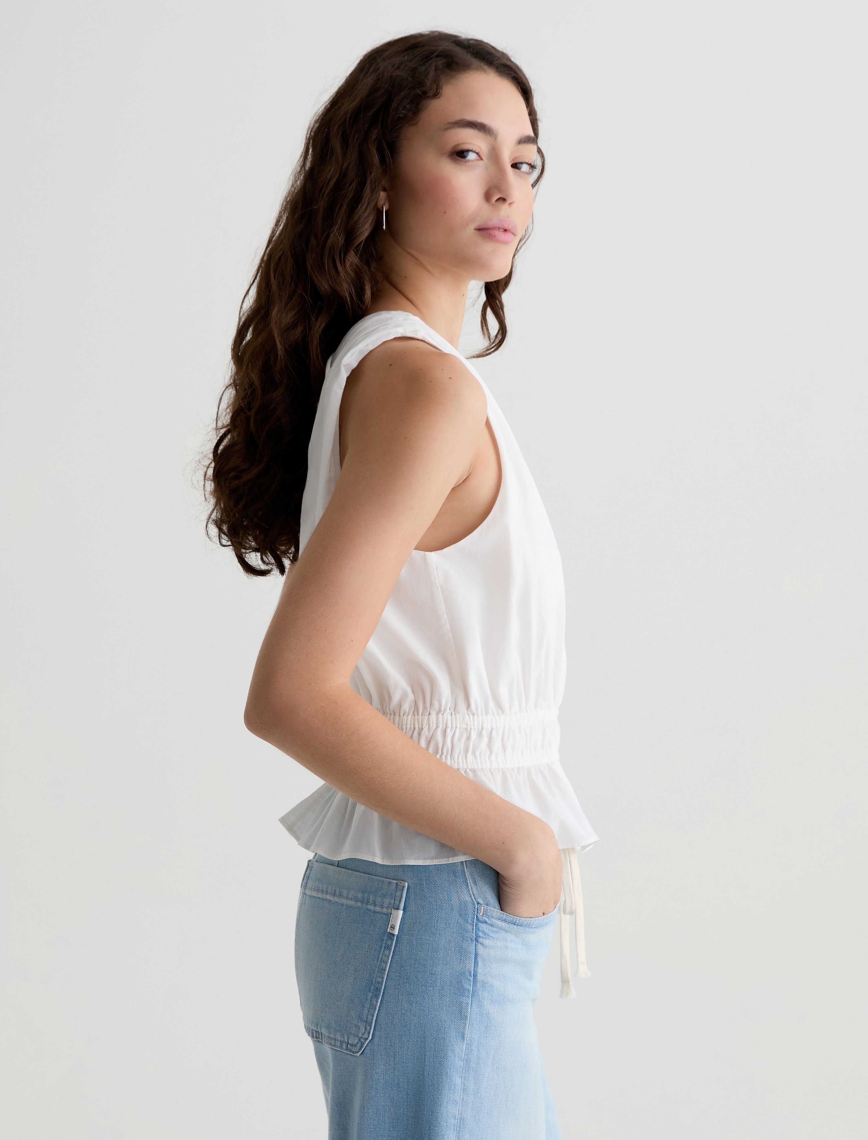 Carrie Top White Gather Tank Women Top Photo 3