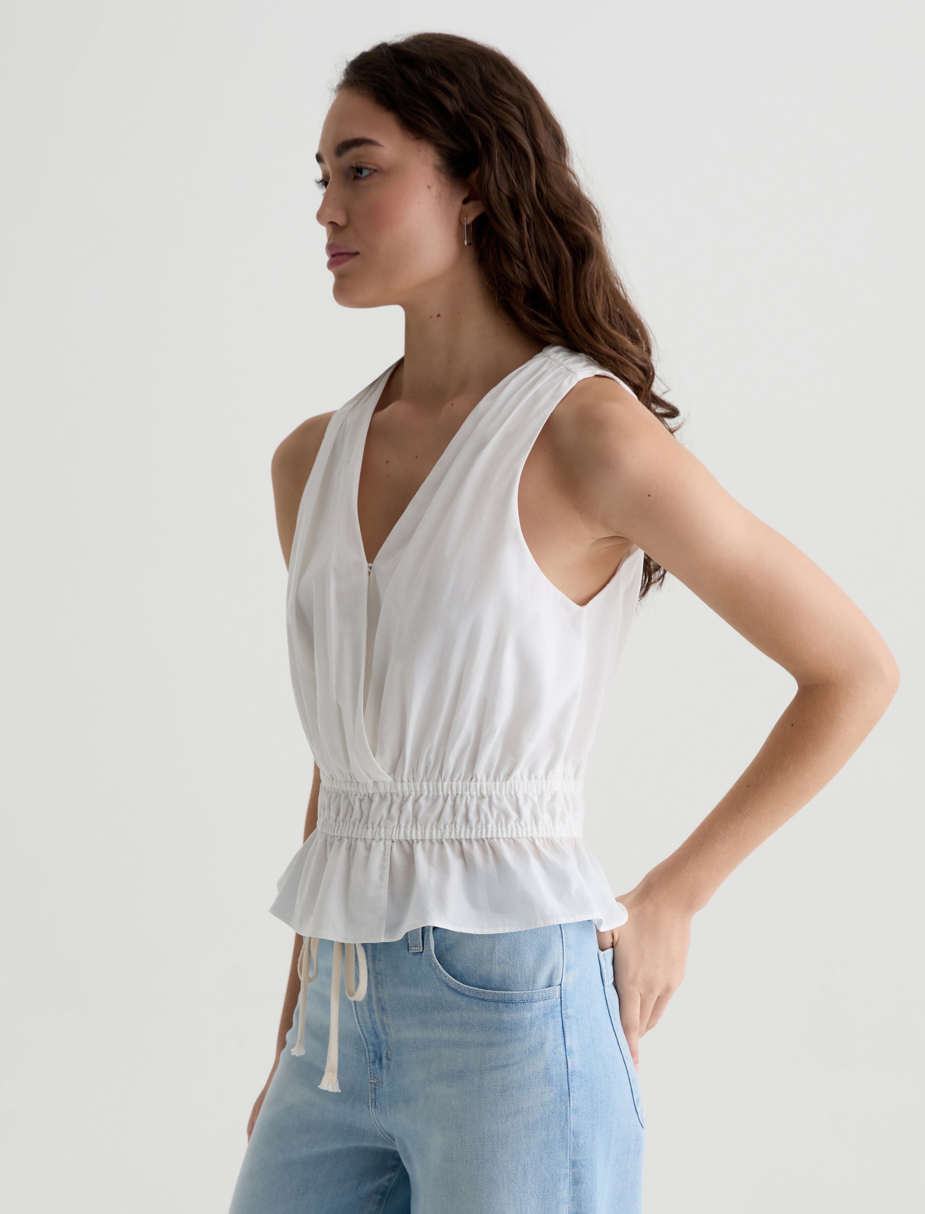 Carrie Top White Gather Tank Women Top Photo 6