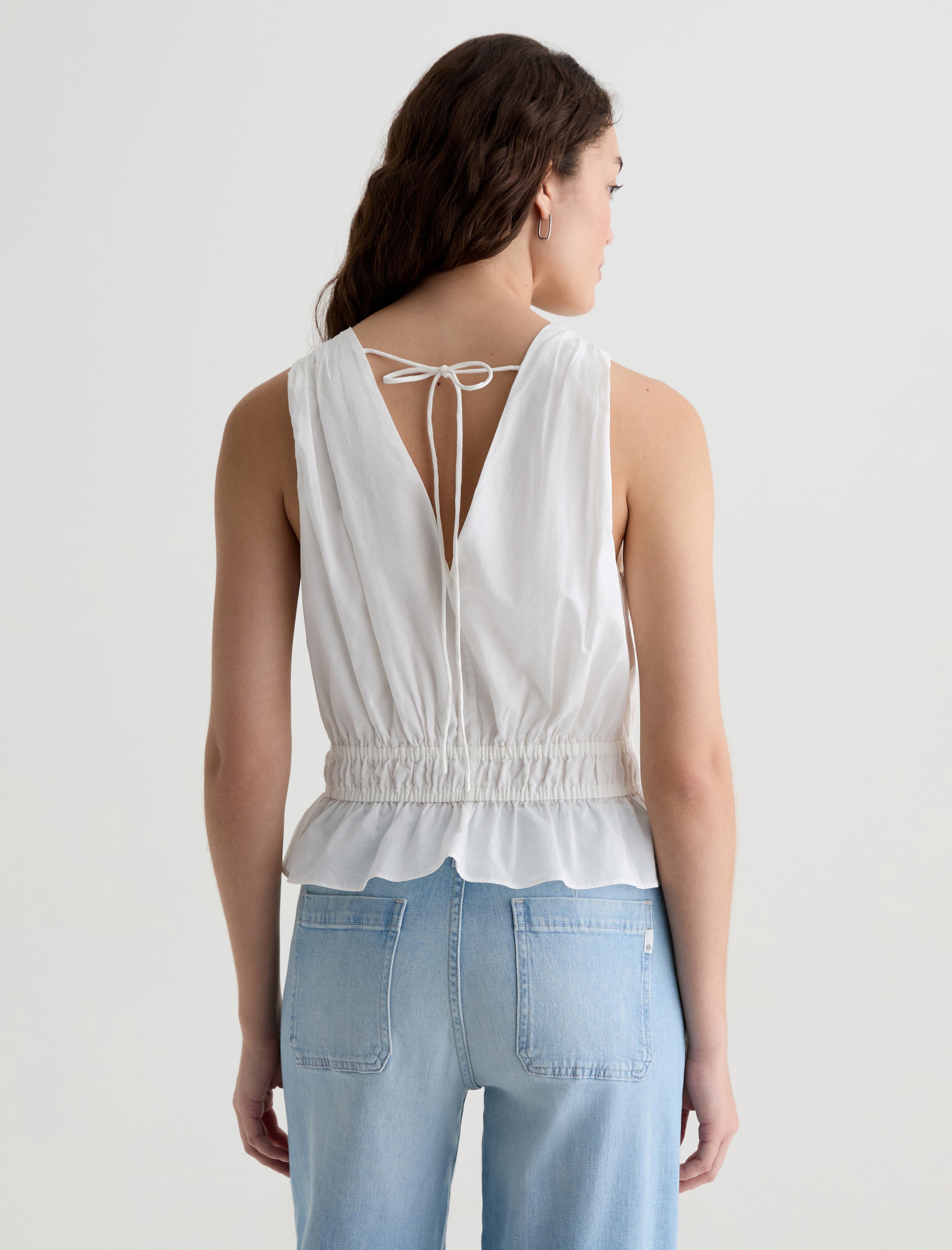 Carrie Top White Gather Tank Women Top Photo 7