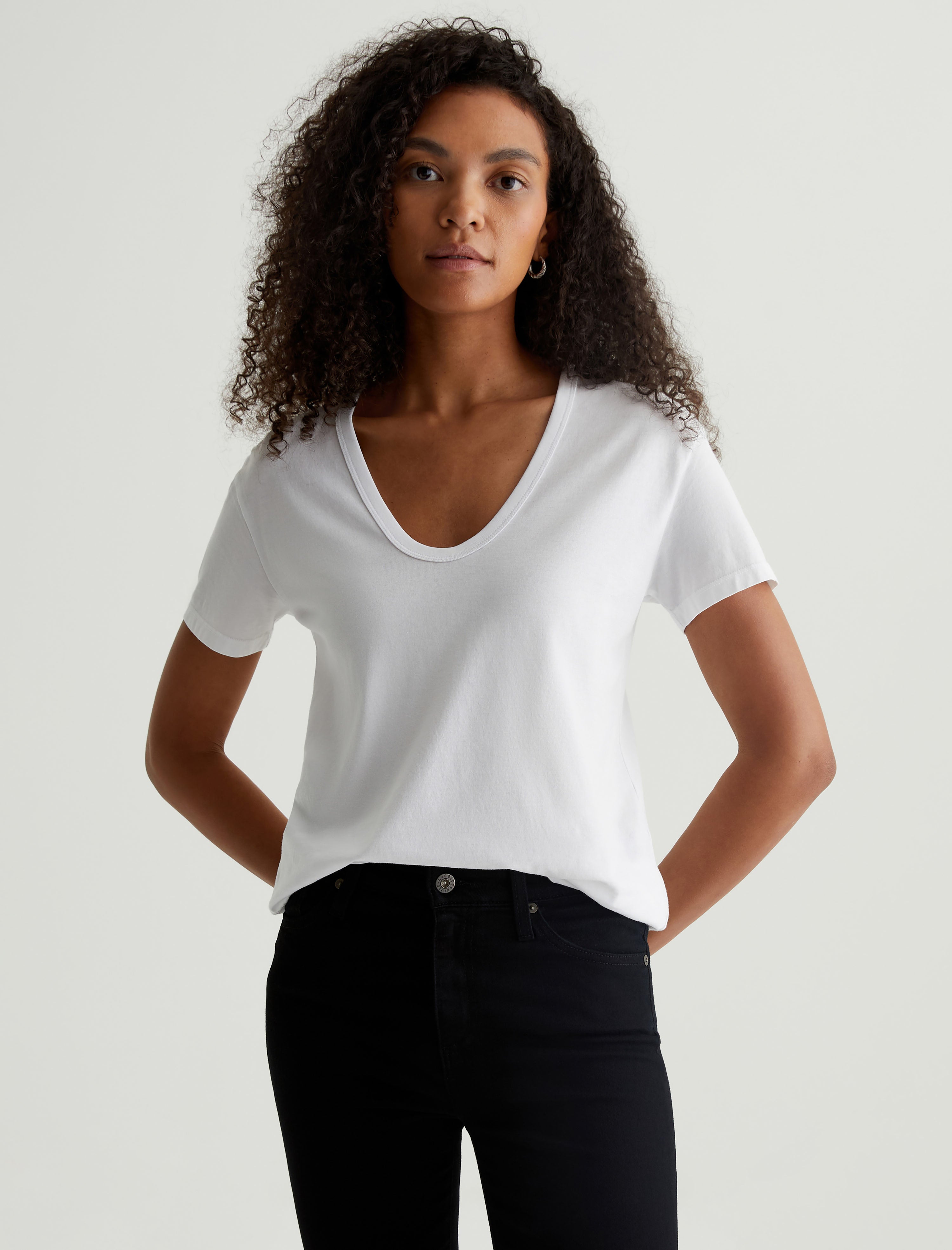 Aspen U True White Relaxed U Neck T-Shirt Women Top Photo 1