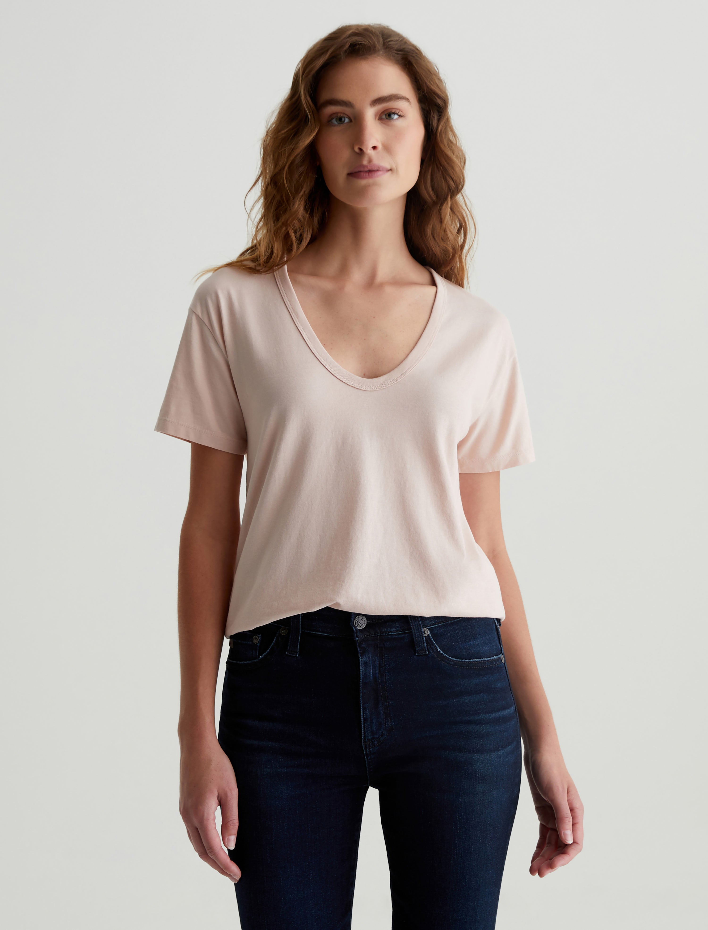 Aspen U Vintage Pink Relaxed U Neck T-Shirt Women Top Photo 1