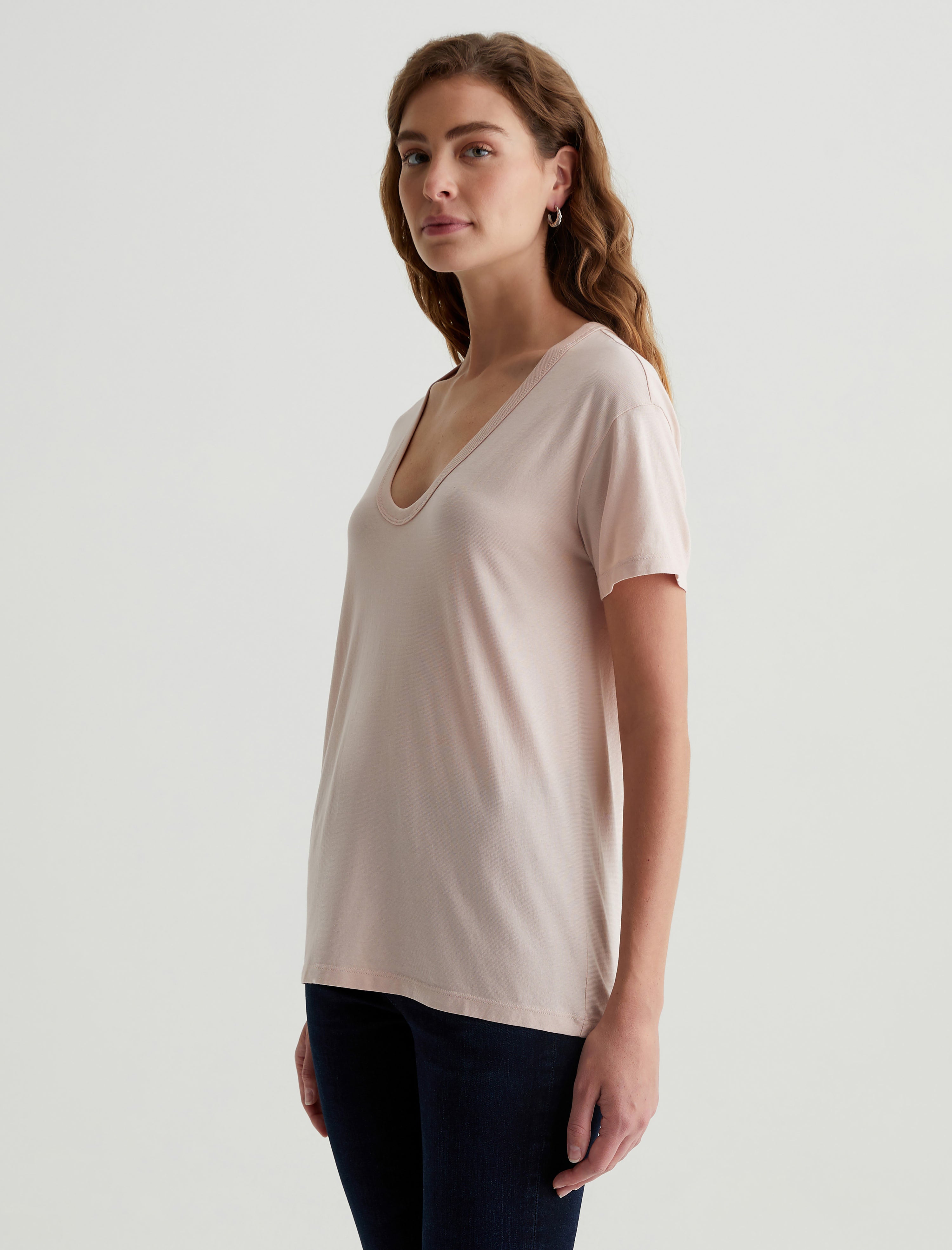 Aspen U Vintage Pink Relaxed U Neck T-Shirt Women Top Photo 3