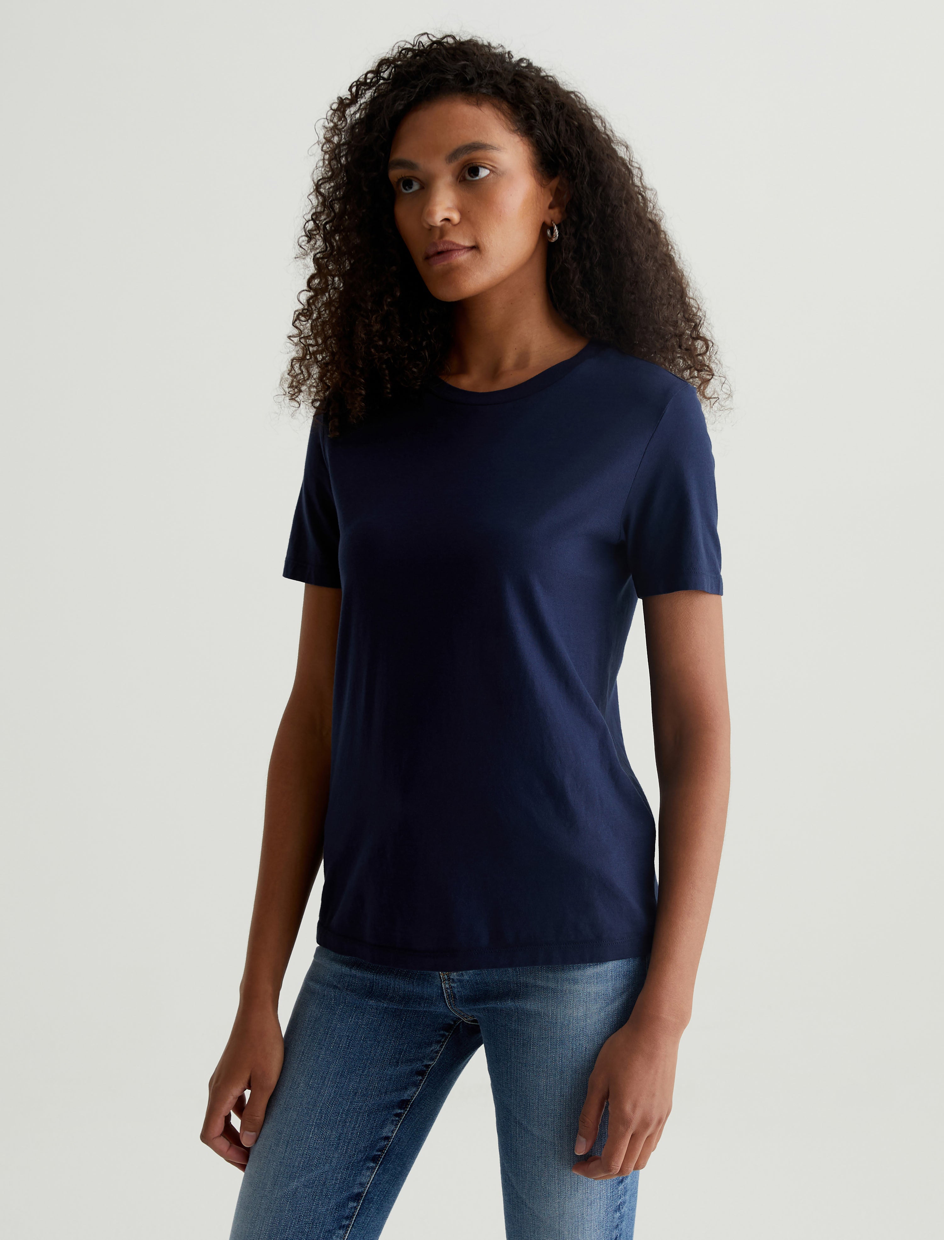 Jagger Crew Deep Navy Classic Crew Neck T-Shirt Women Top Photo 2