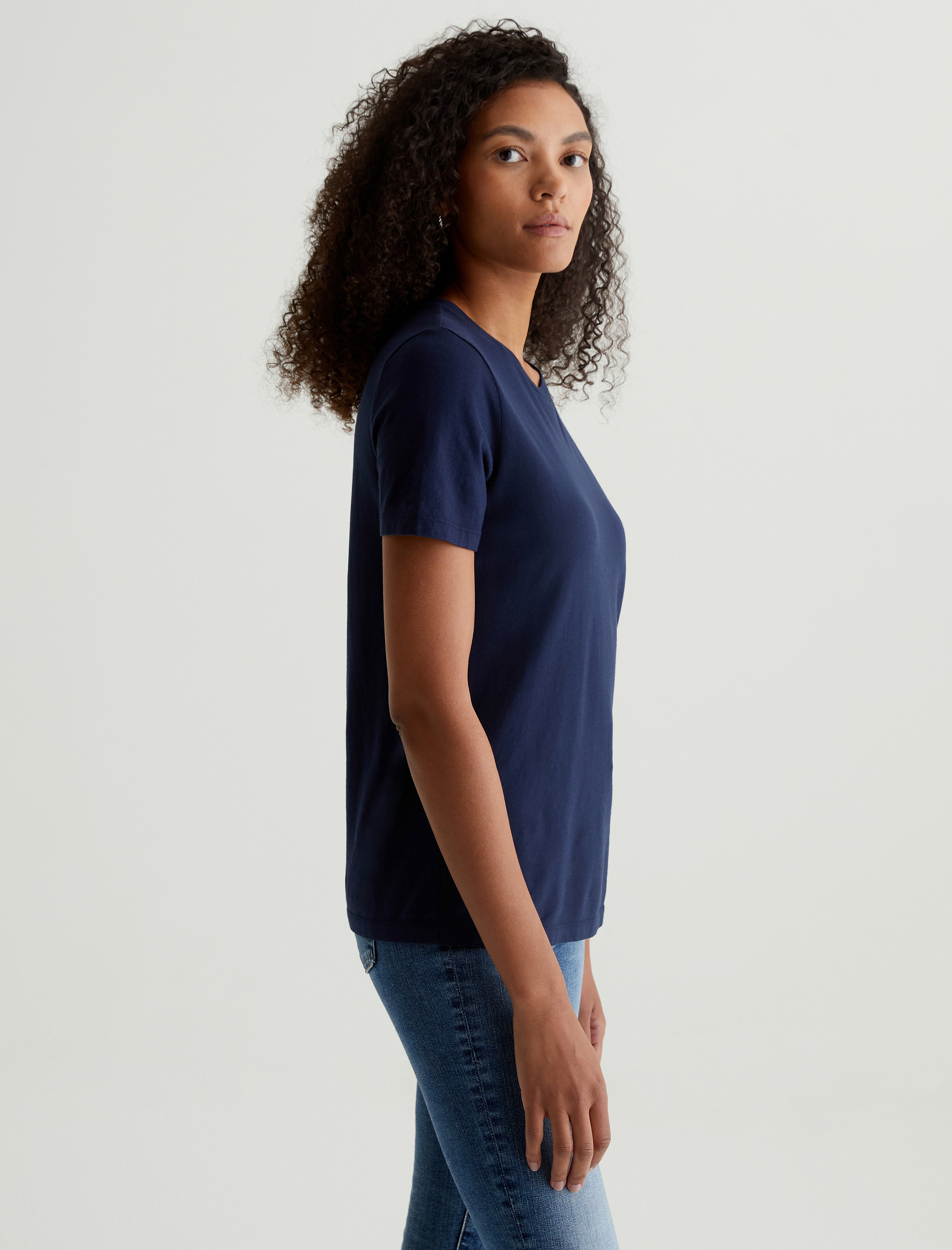 Jagger Crew Deep Navy Classic Crew Neck T-Shirt Women Top Photo 6