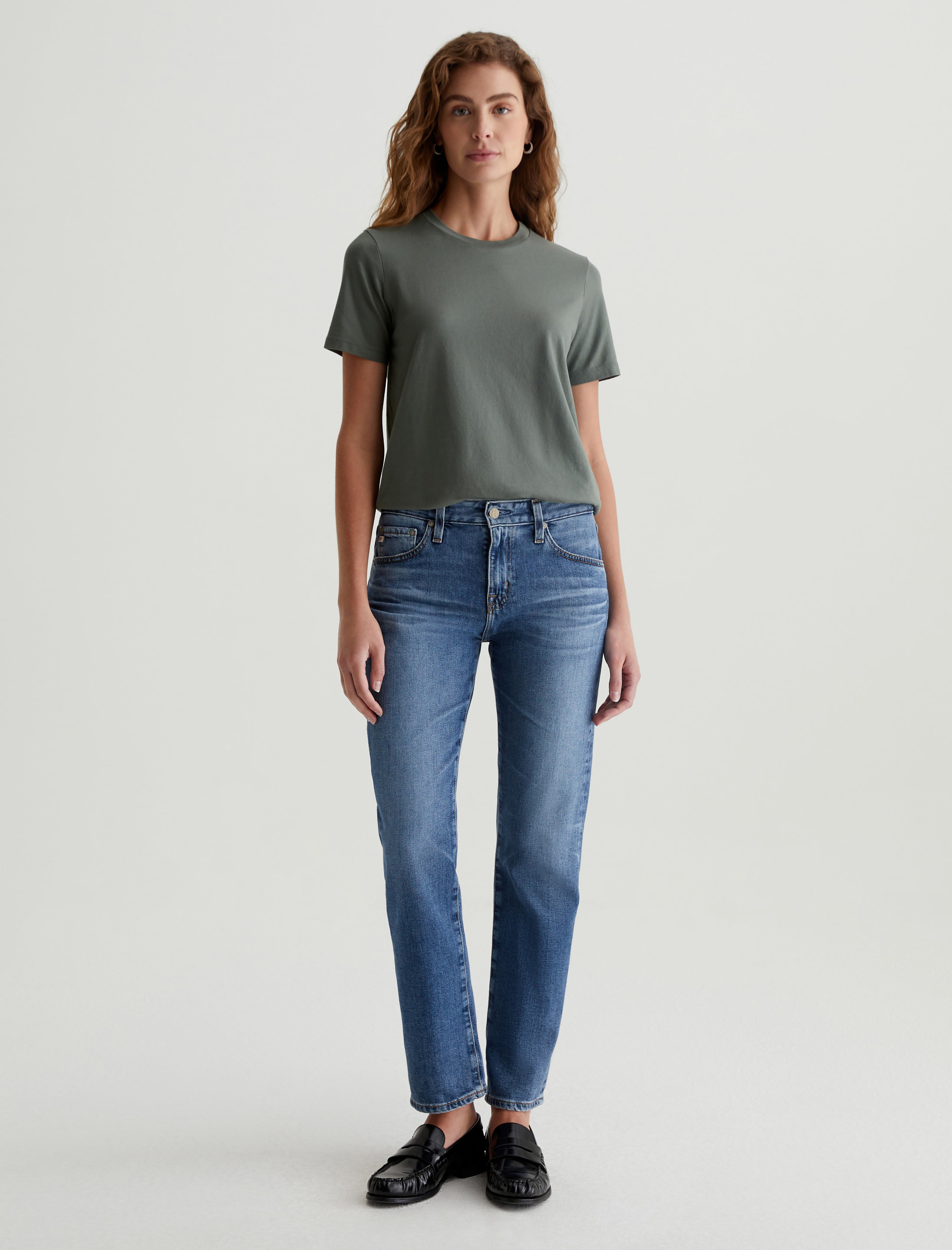 Jagger Crew Hunter Sage Classic Crew Neck T-Shirt Women Top Photo 4