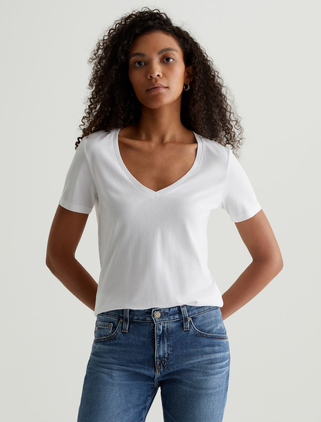 Jagger Vee True White Classic Fit Short Sleeve Vee Neck T-Shi Womens Top Photo 1