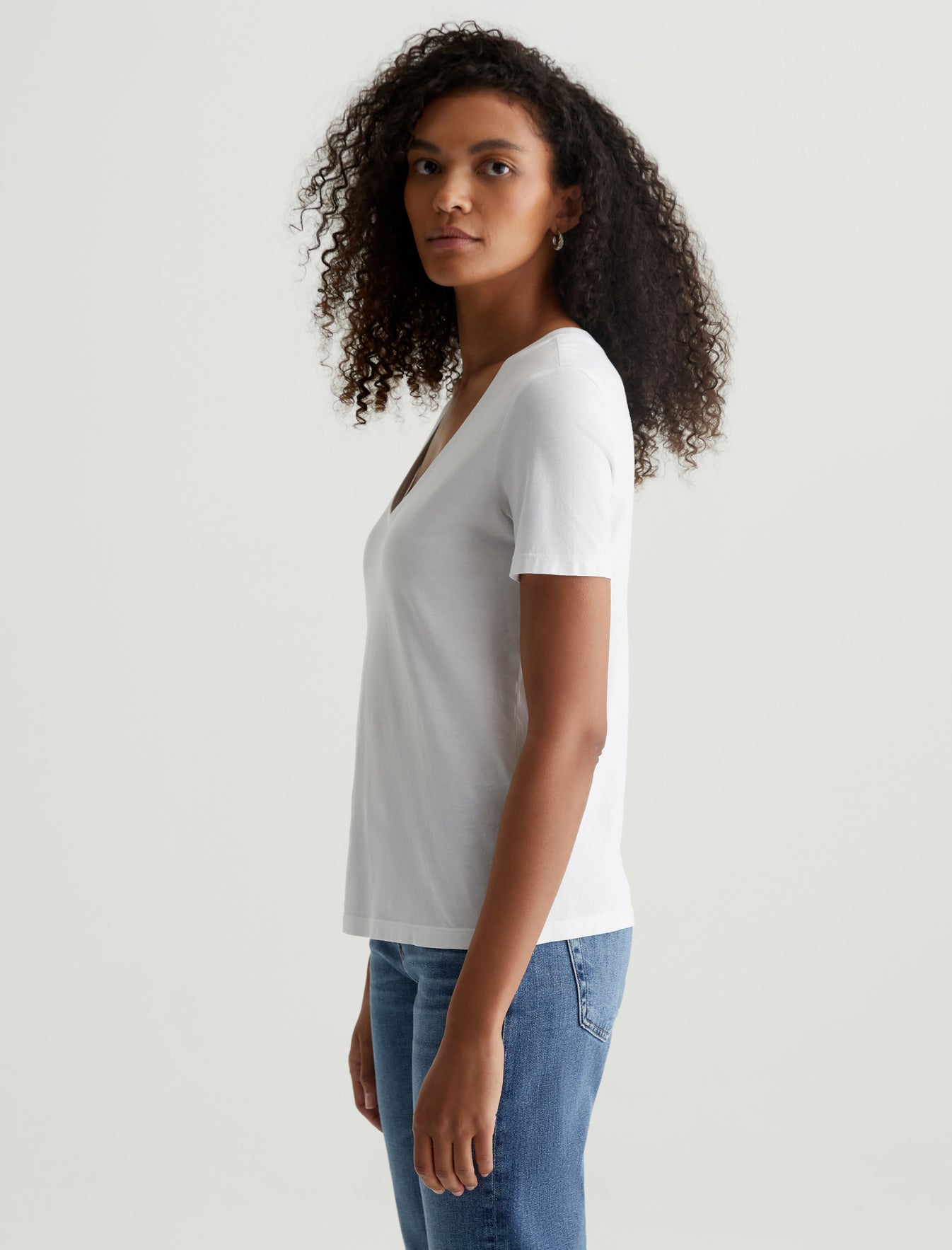 Jagger Vee True White Classic Fit Short Sleeve Vee Neck T-Shi Womens Top Photo 3