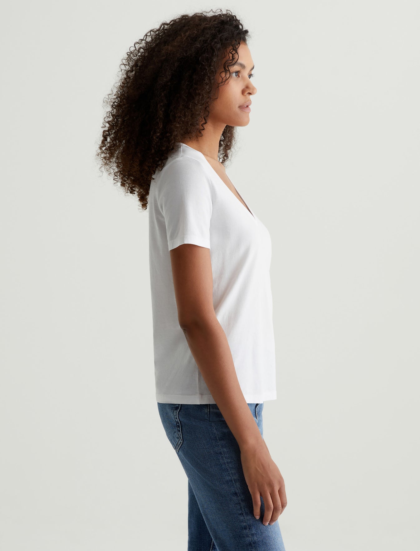 Jagger Vee True White Classic Fit Short Sleeve Vee Neck T-Shi Womens Top Photo 6