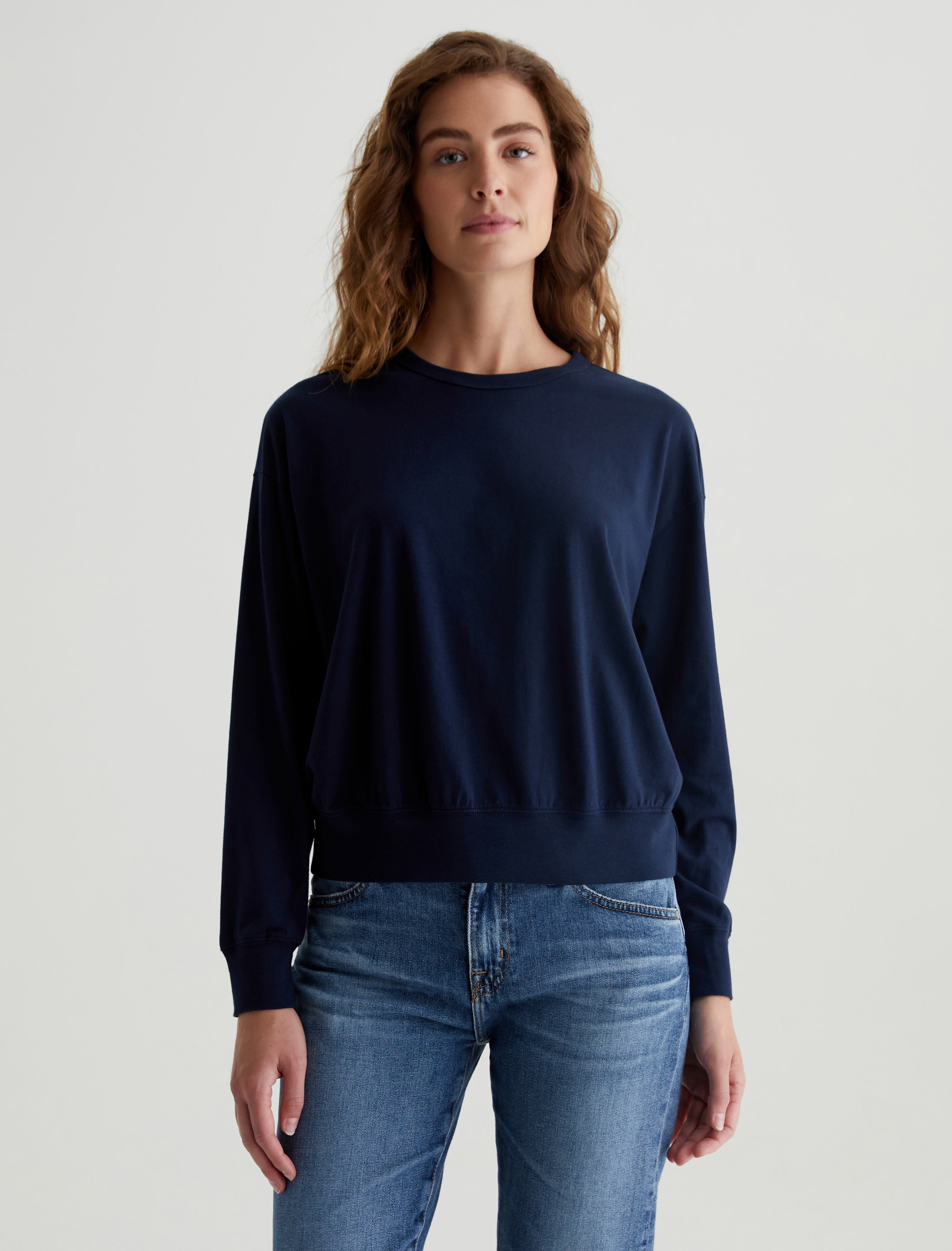 Karter Pullover Deep Navy Oversized Crew Neck Pullover Women Top Photo 1