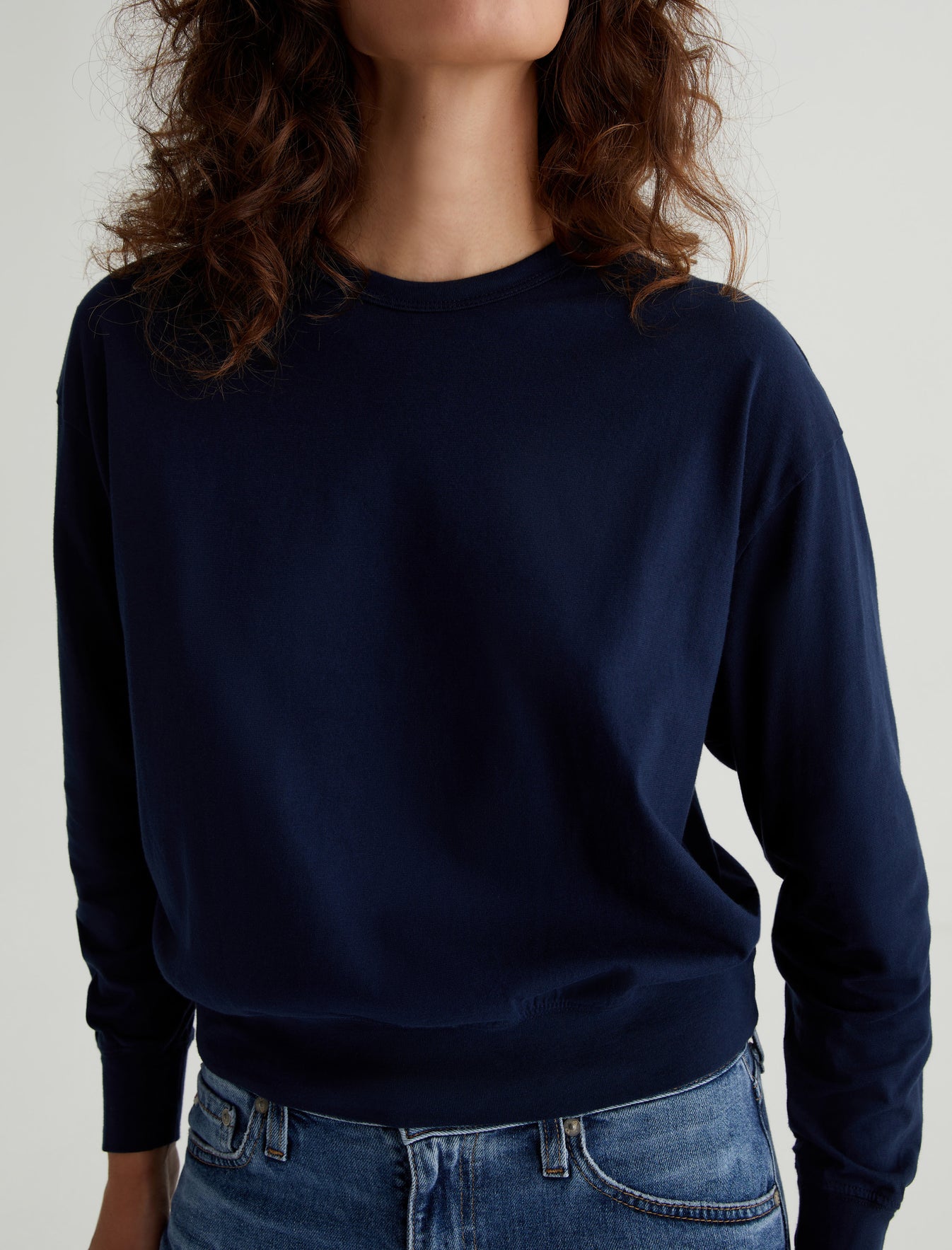 Karter Pullover Deep Navy Oversized Fit Long Sleeve Crew Neck Pullover Womens Top Photo 3