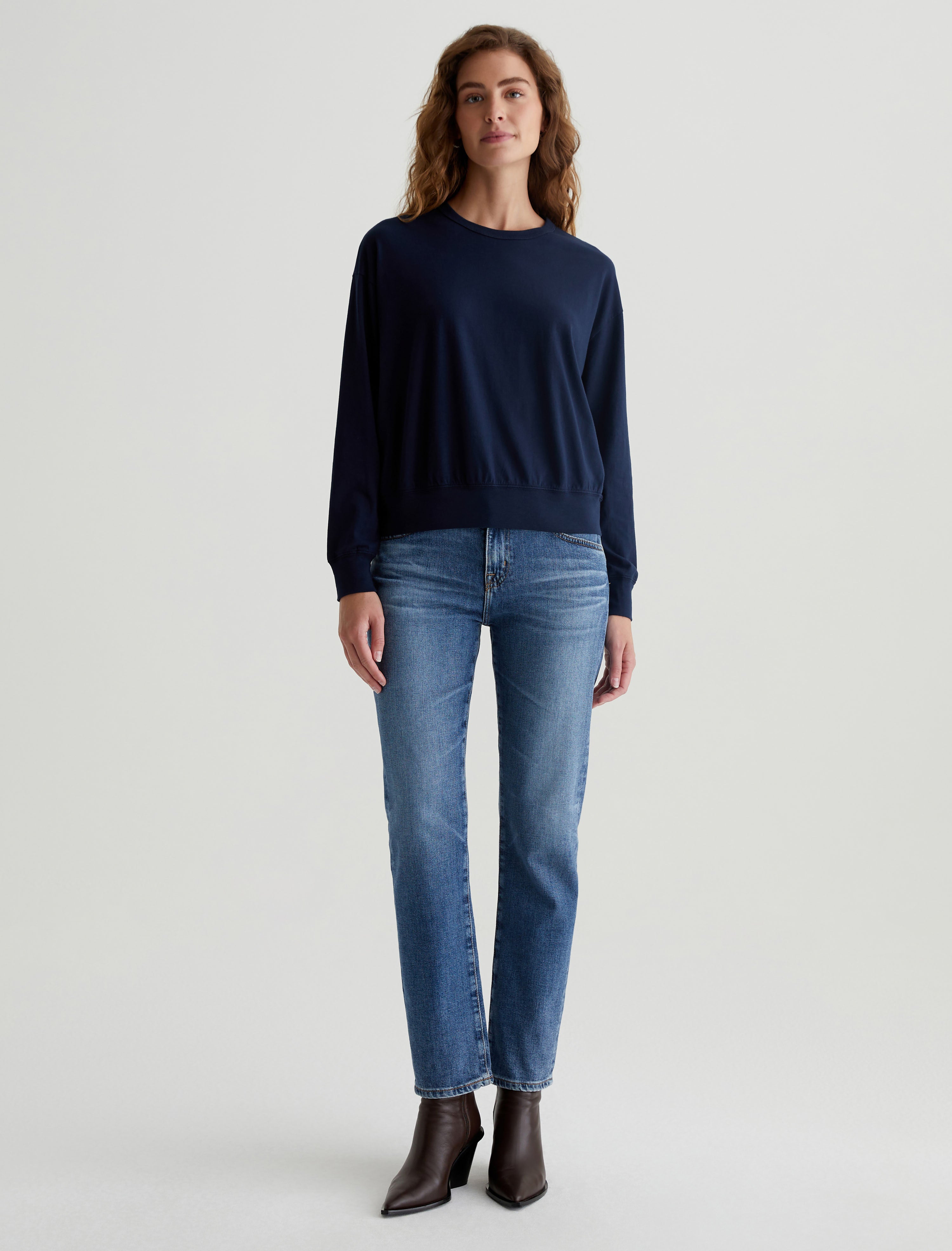 Karter Pullover Deep Navy Oversized Crew Neck Pullover Women Top Photo 4