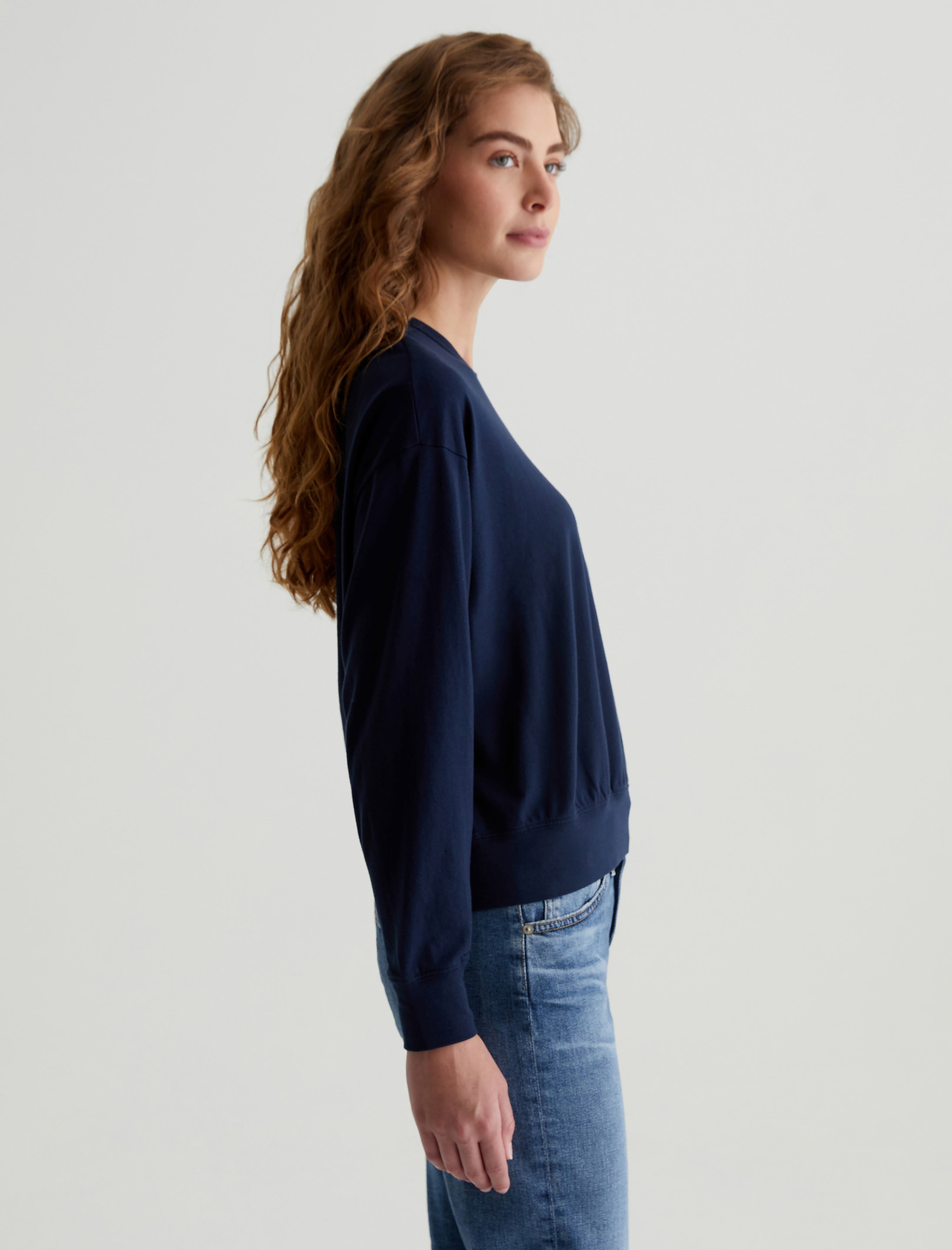Karter Pullover Deep Navy Oversized Crew Neck Pullover Women Top Photo 6