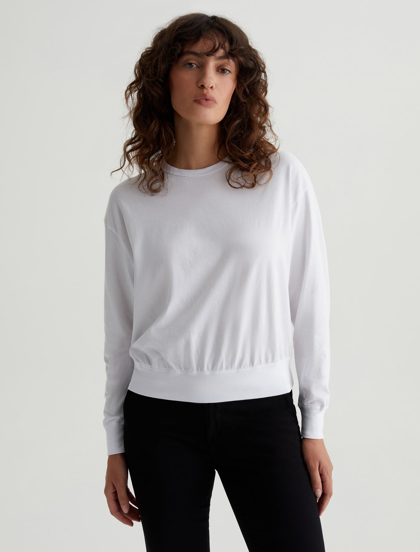 Karter Pullover True White Oversized Fit Long Sleeve Crew Neck Pullover Womens Top Photo 1