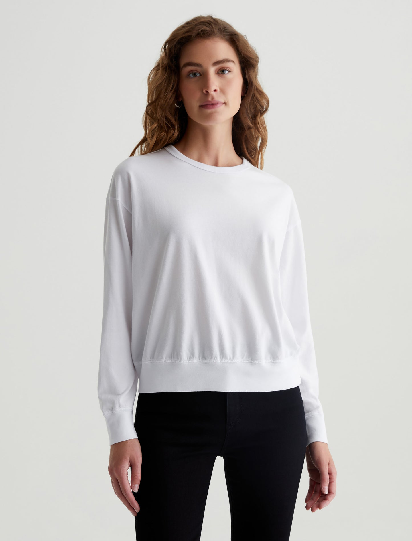 Karter Pullover True White Oversized Fit Long Sleeve Crew Neck Pullover Womens Top Photo 1
