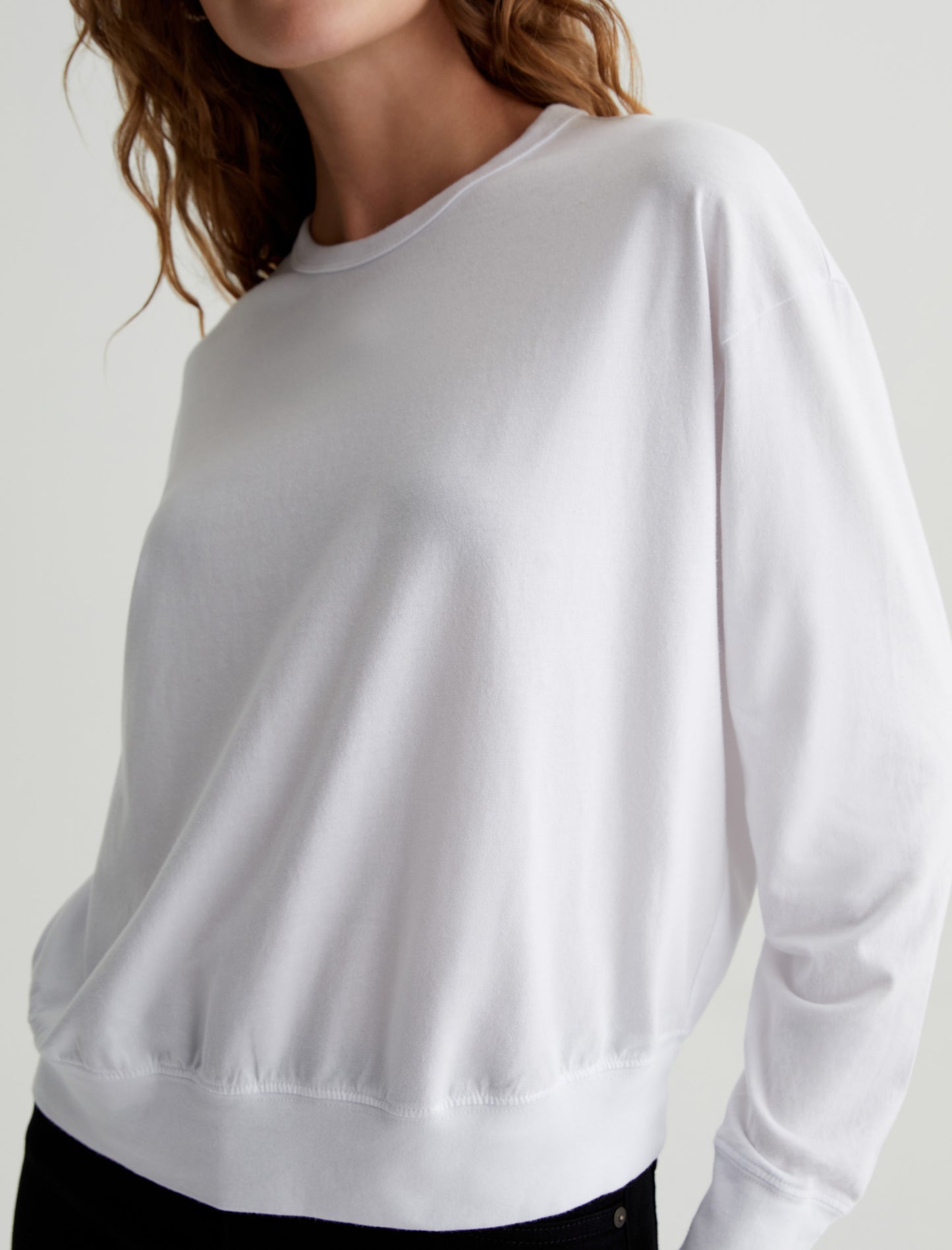 Karter Pullover True White Oversized Fit Long Sleeve Crew Neck Pullover Womens Top Photo 2