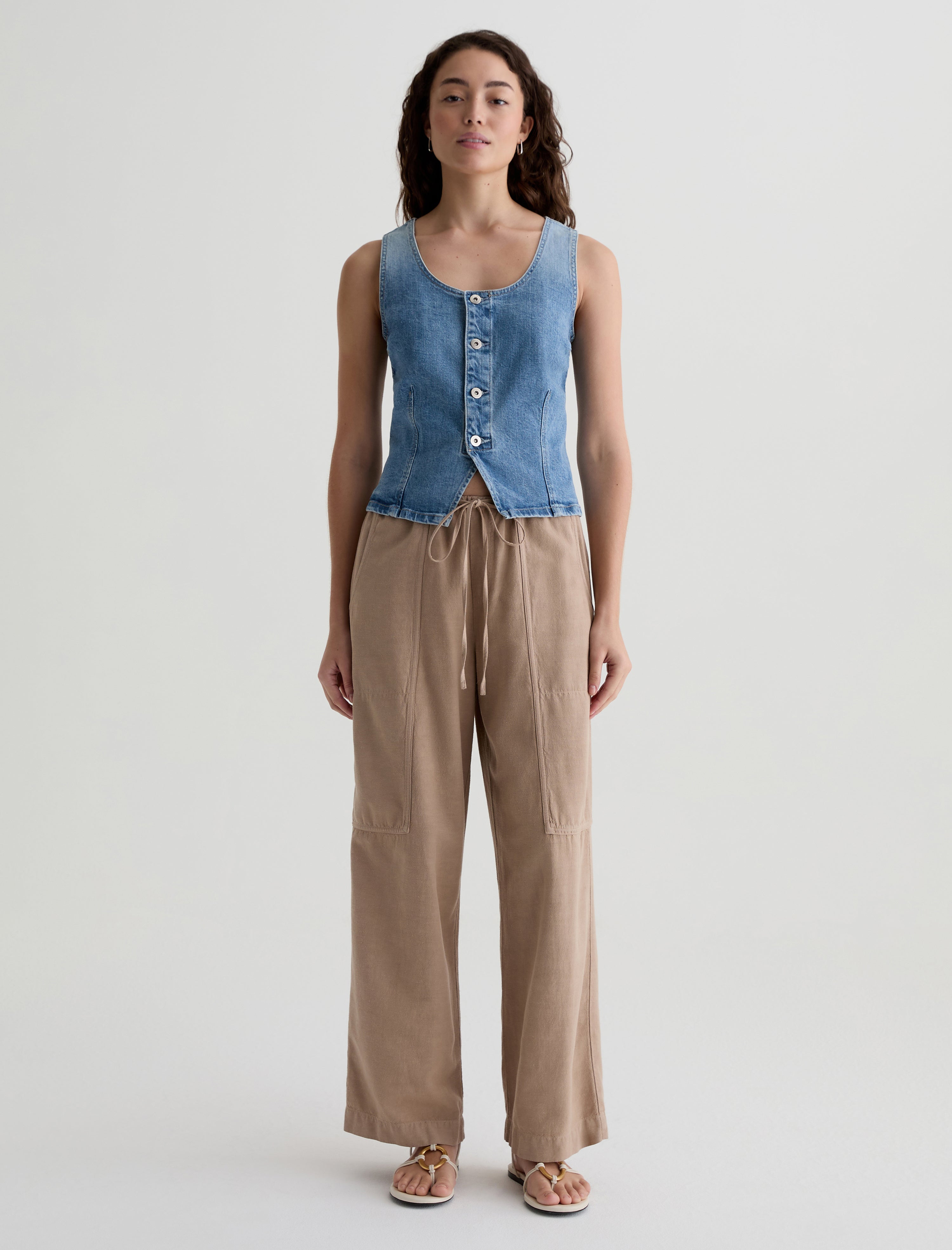 Nina Simple Taupe Pull-On Wide Leg Women Bottom Photo 1
