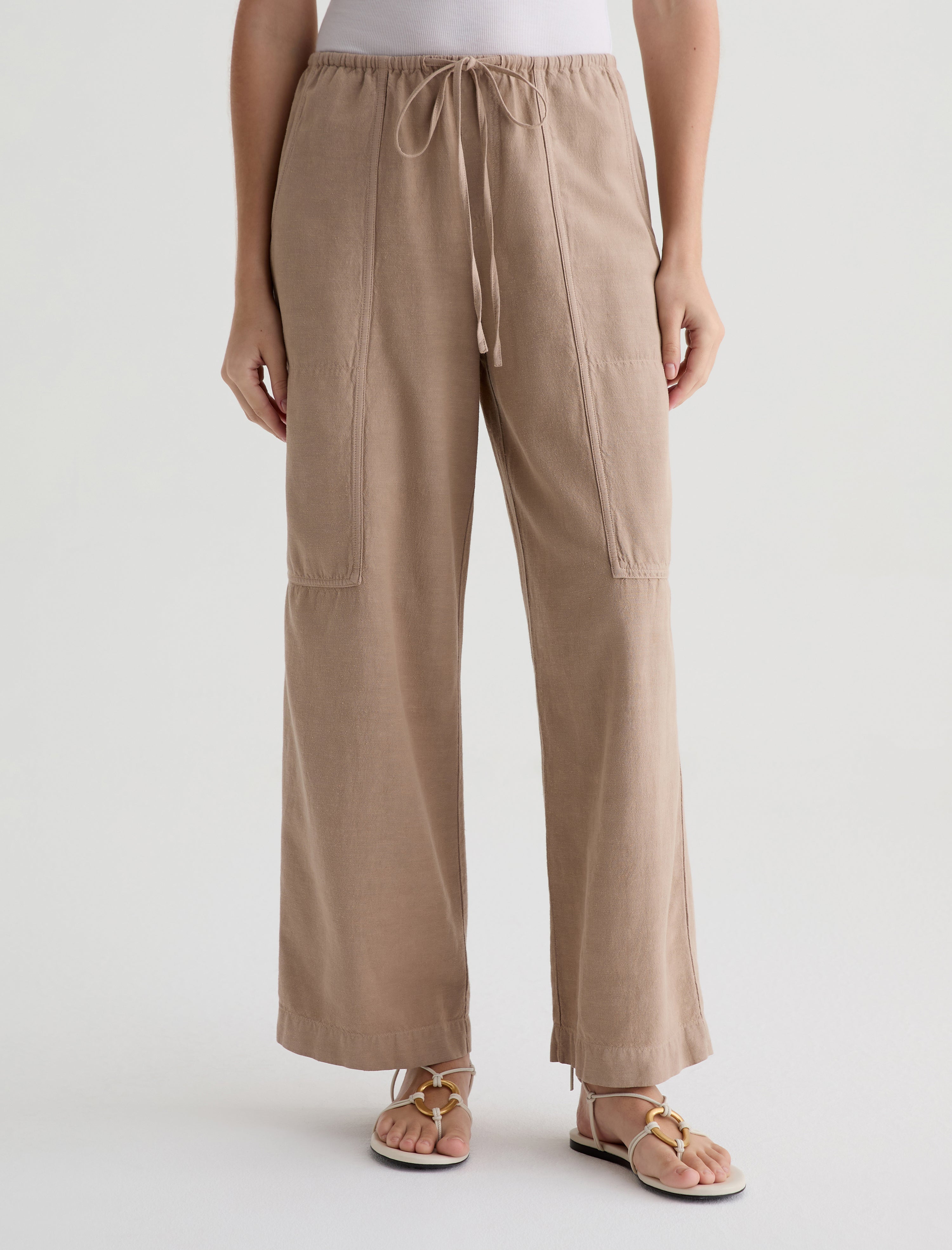 Nina Simple Taupe Pull-On Wide Leg Women Bottom Photo 2