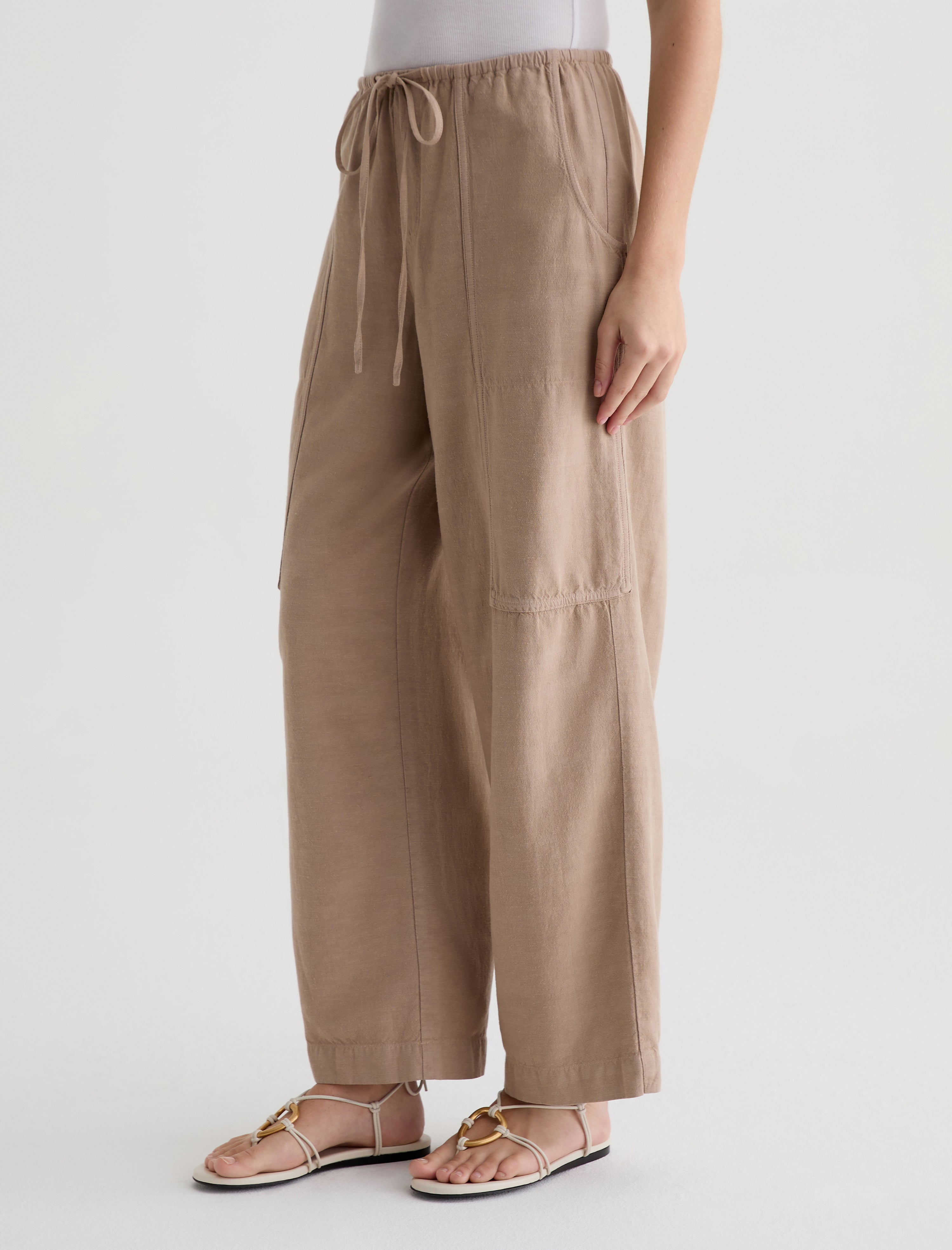 Nina Simple Taupe Pull-On Wide Leg Women Bottom Photo 5