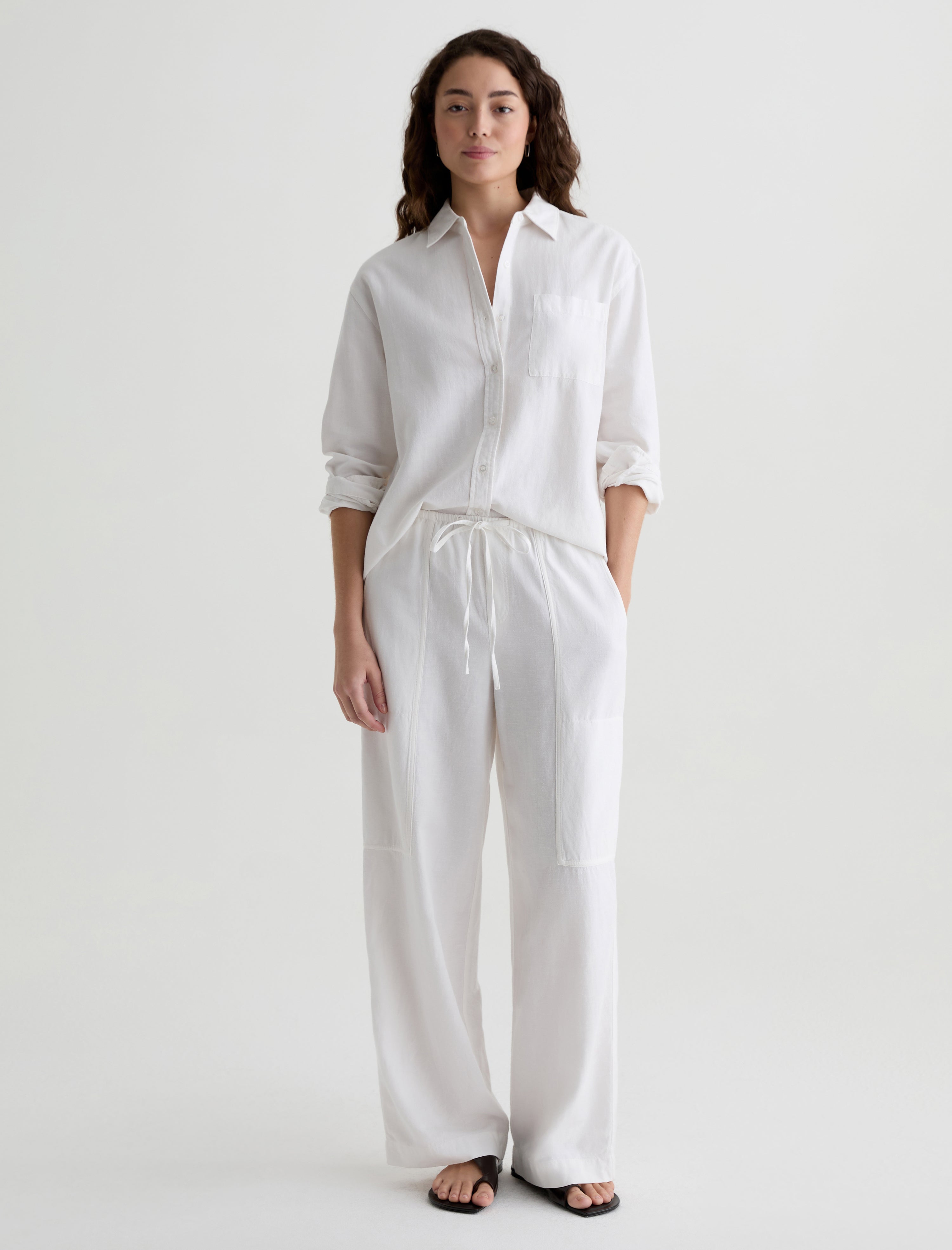 Nina White Pull-On Wide Leg Women Bottom Photo 1
