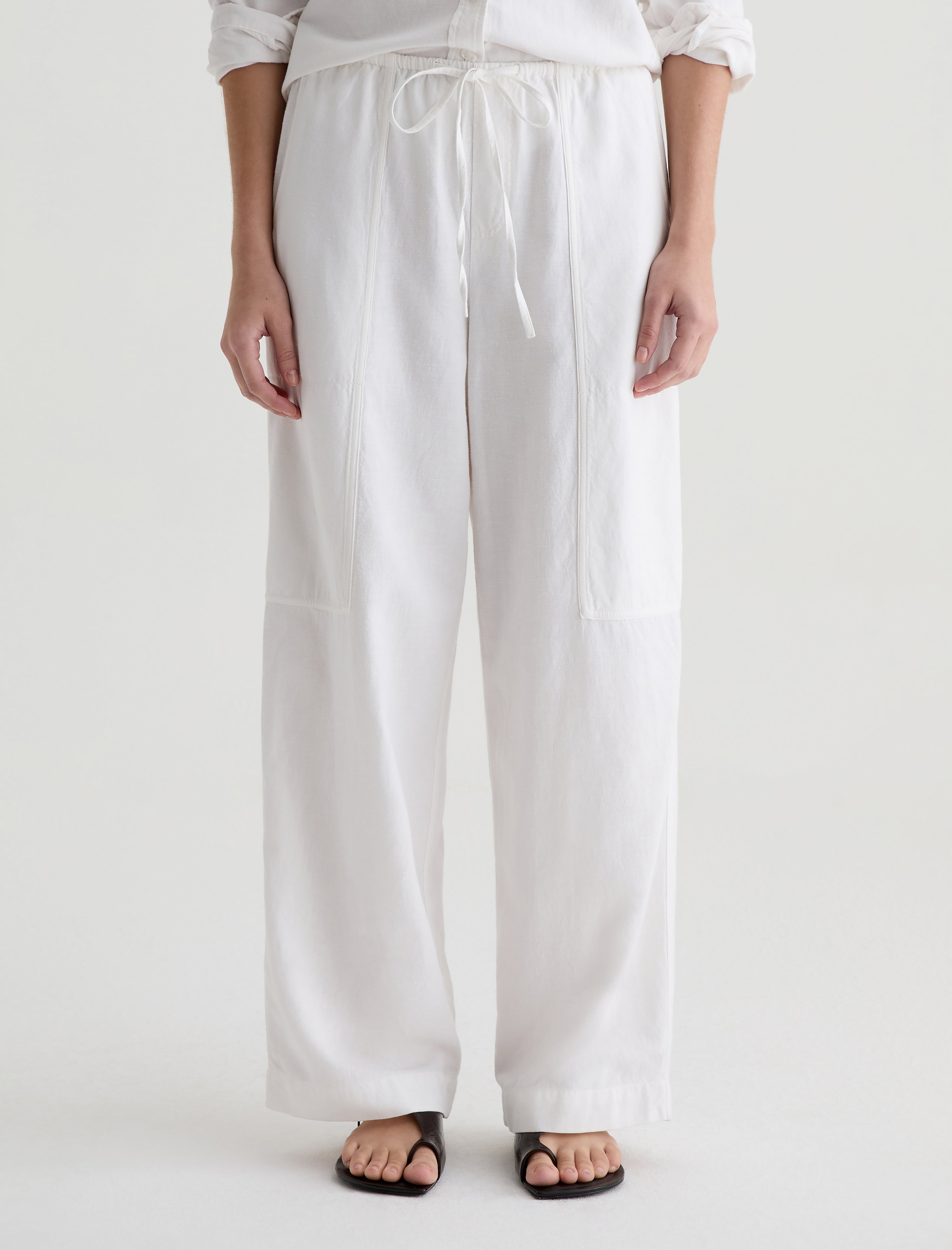 Nina White Pull-On Wide Leg Women Bottom Photo 2