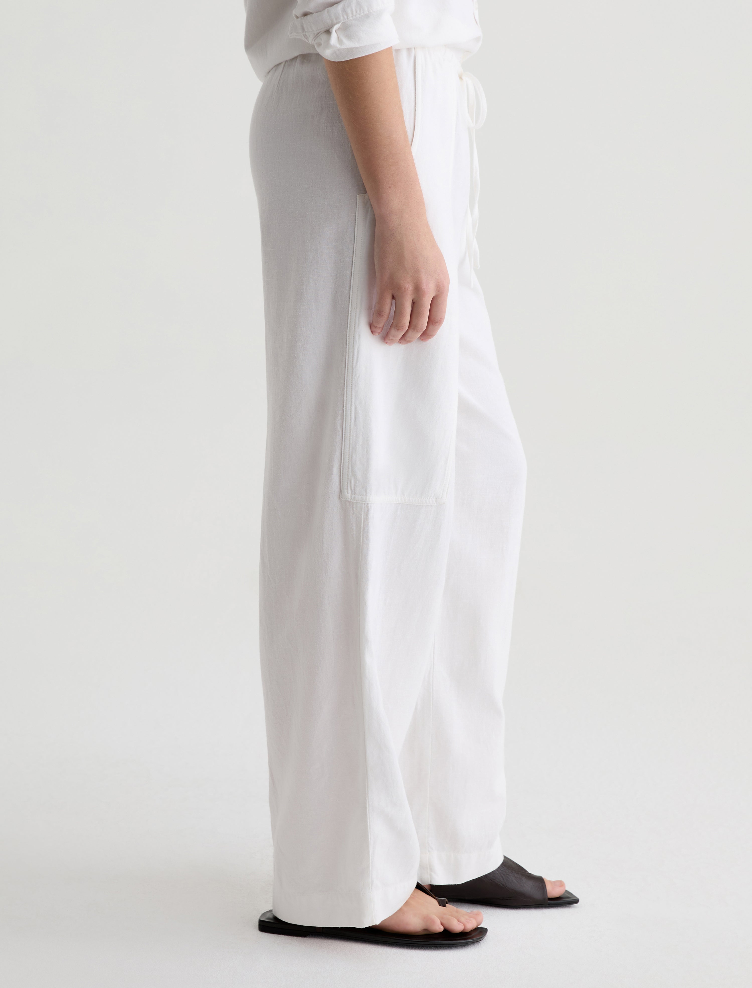 Nina White Pull-On Wide Leg Women Bottom Photo 4