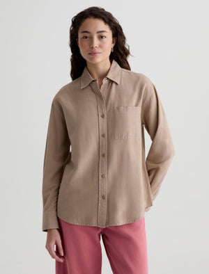Addison Shirt Simple Taupe Relaxed Button-Up Shirt Women Top Photo 1