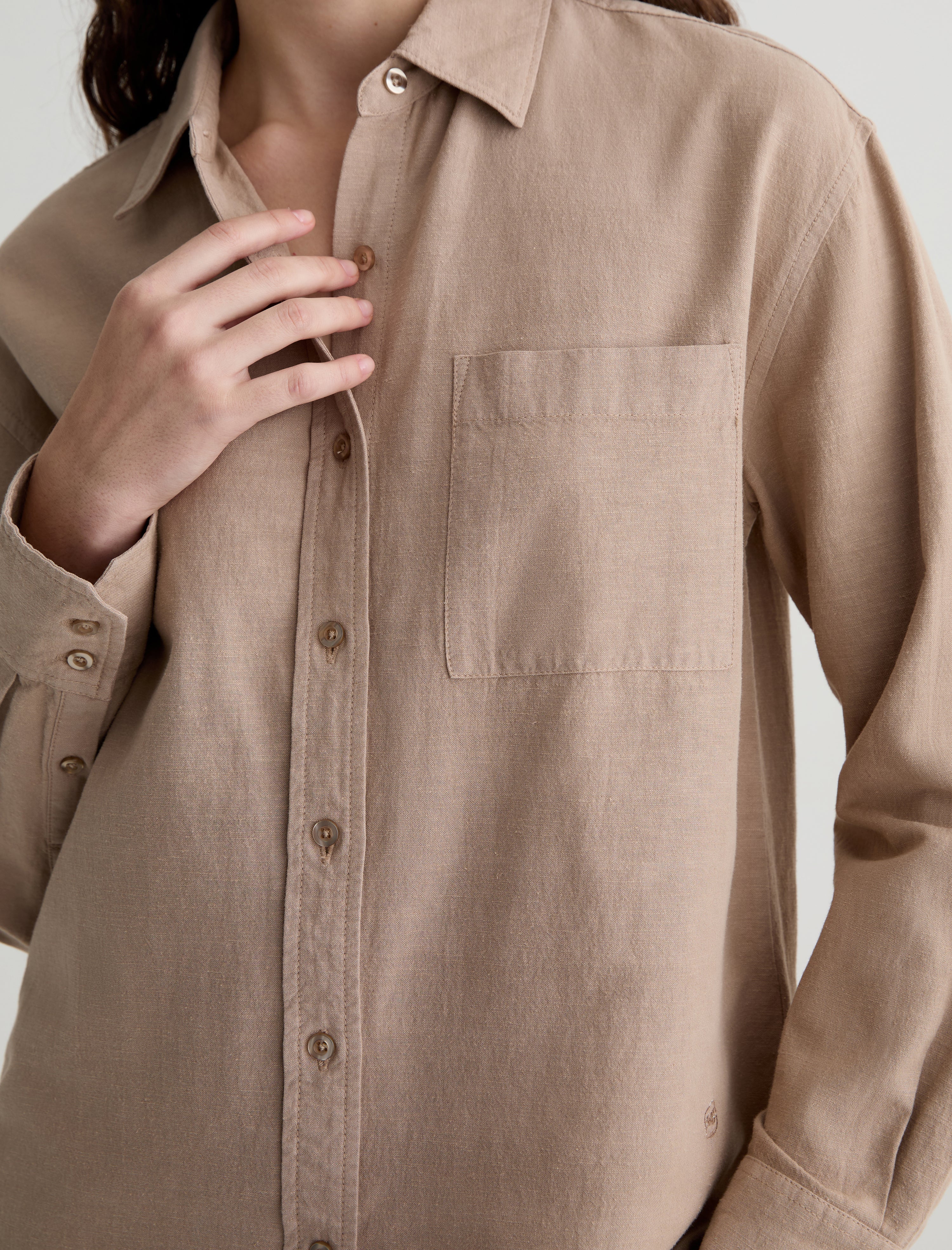 Addison Shirt Simple Taupe Relaxed Button-Up Shirt Women Top Photo 2