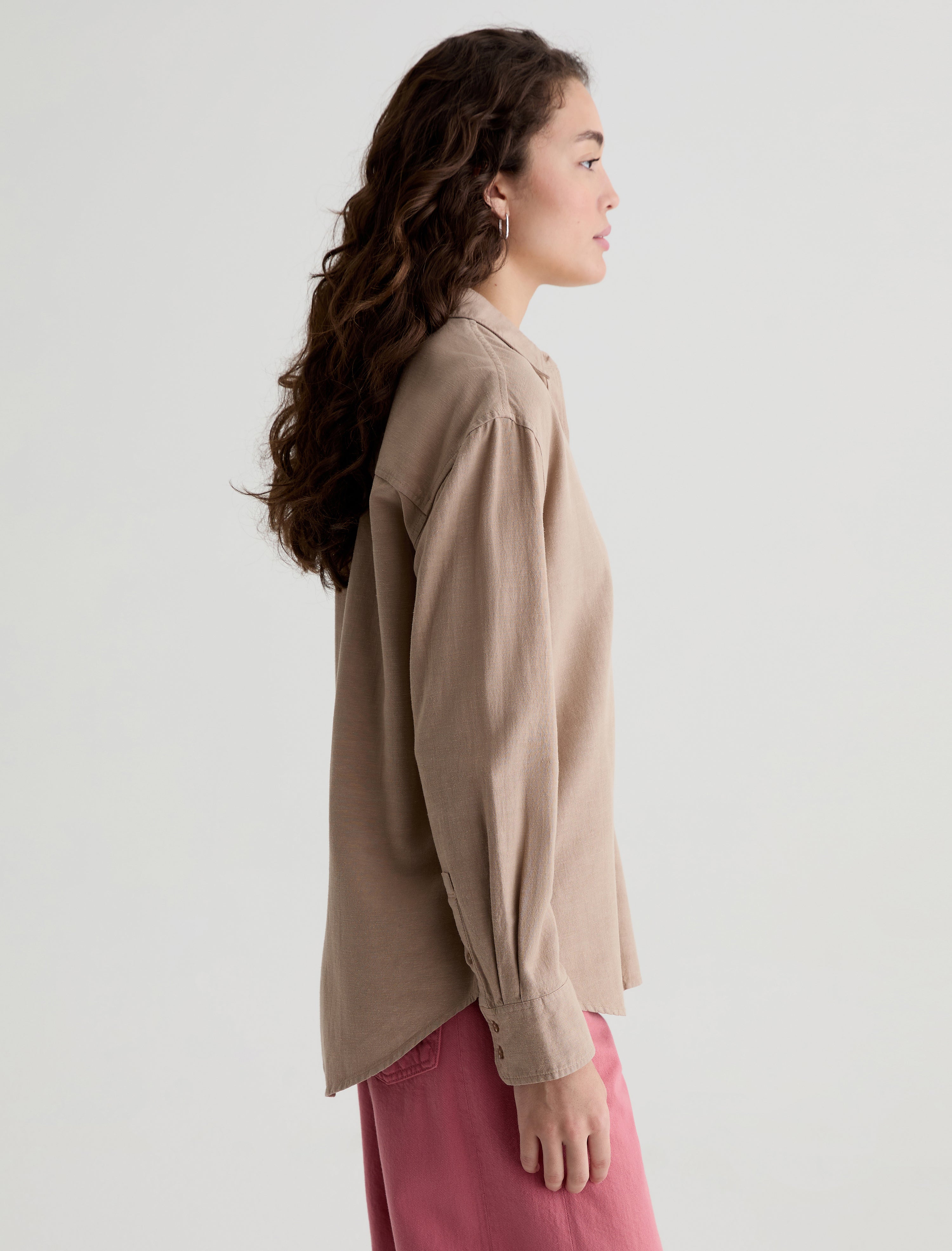Addison Shirt Simple Taupe Relaxed Button-Up Shirt Women Top Photo 3