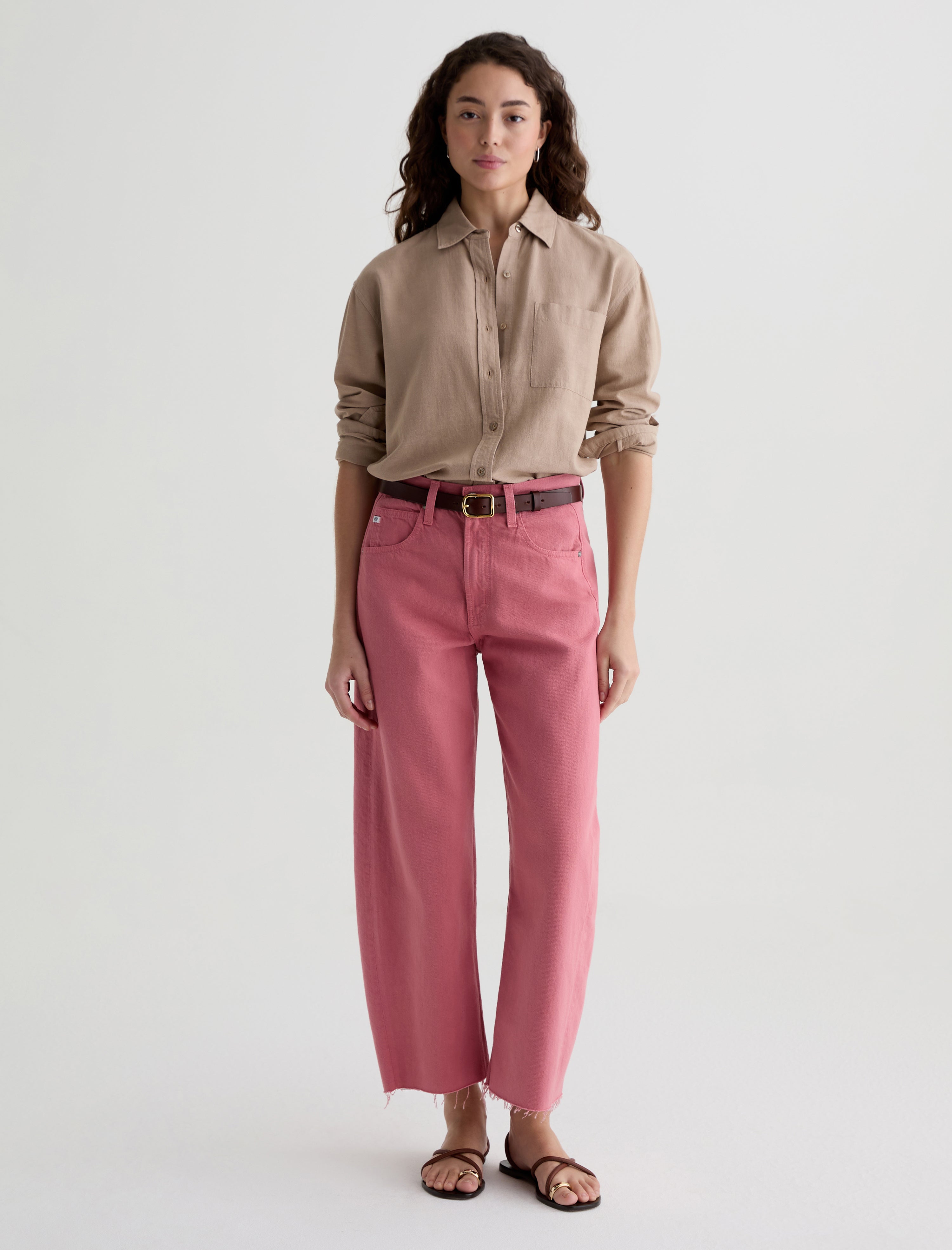 Addison Shirt Simple Taupe Relaxed Button-Up Shirt Women Top Photo 4